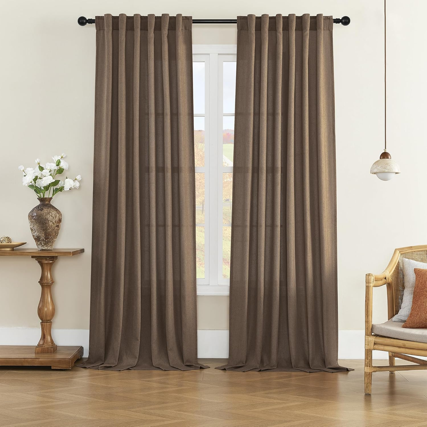 Heather Grey Faux Linen Room Darkening Curtain (1 Panel), Heather Grey, 50W X 96L
