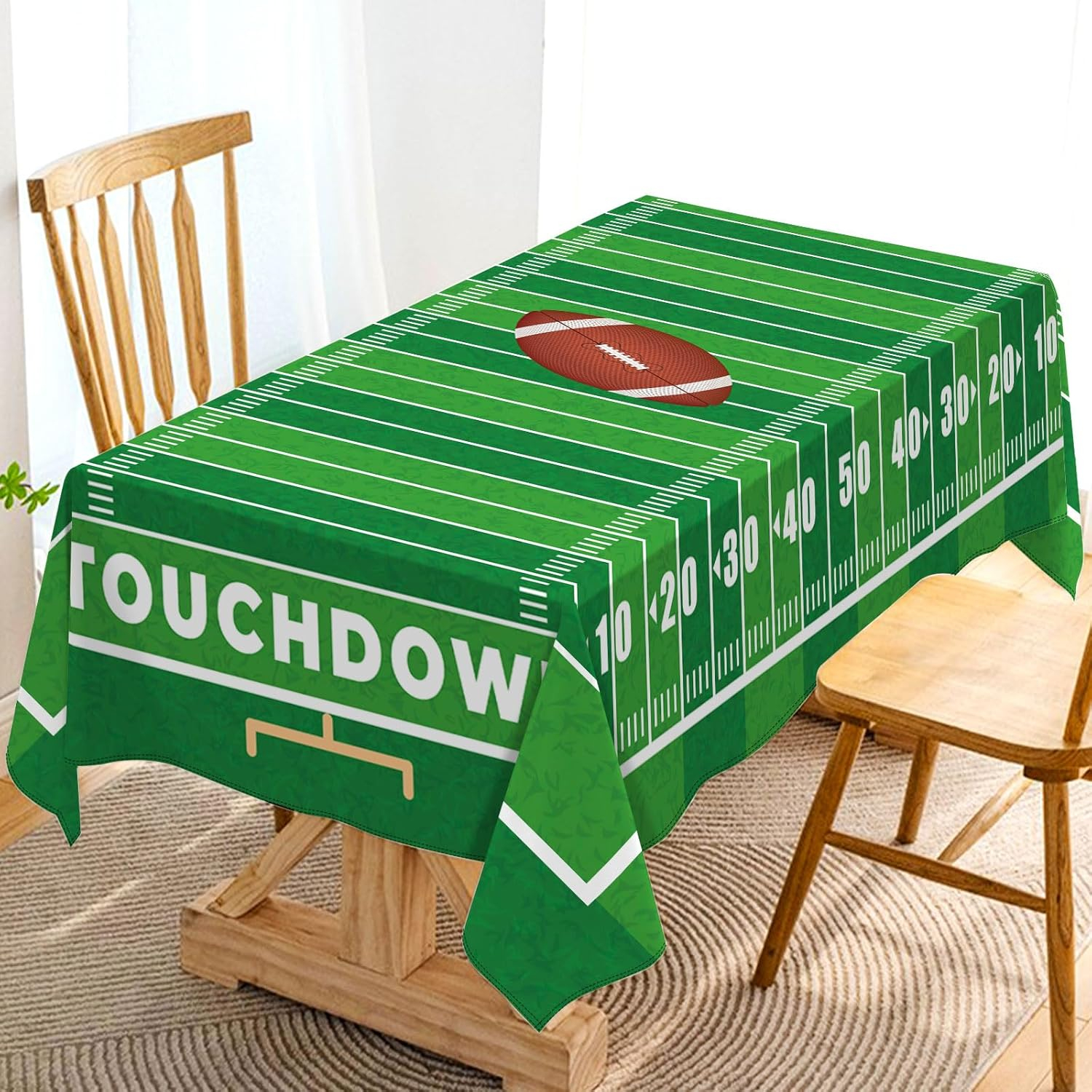 American Football Field Tablecloth Game Time Touchdown Sport Themed Party Decoration Kitchen Dining Room Home Rectangular Table Cover 60×104inch