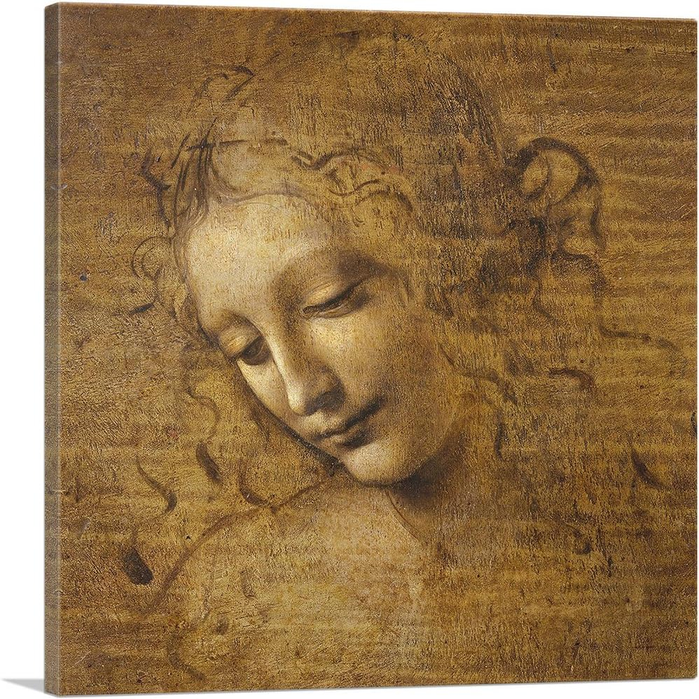 ARTCANVAS Female Head - Head and Shoulders of a Woman 1505 Canvas Art Print Stretched Framed Painting Picture Poster Giclee Wall Decor by Leonardo da Vinci - 18" x 18" (0.75" Deep)