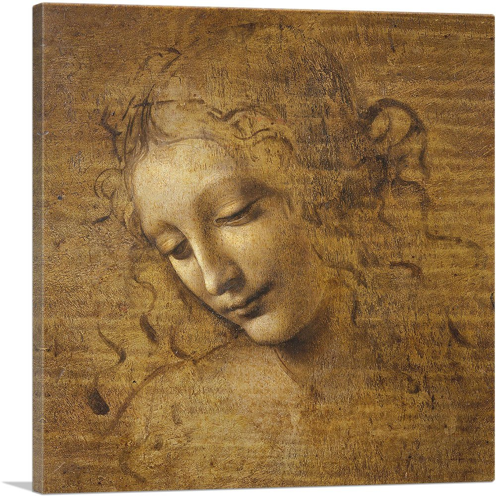 ARTCANVAS Female Head - Head and Shoulders of a Woman 1505 Canvas Art Print Stretched Framed Painting Picture Poster Giclee Wall Decor by Leonardo da Vinci - 18" x 18" (0.75" Deep)