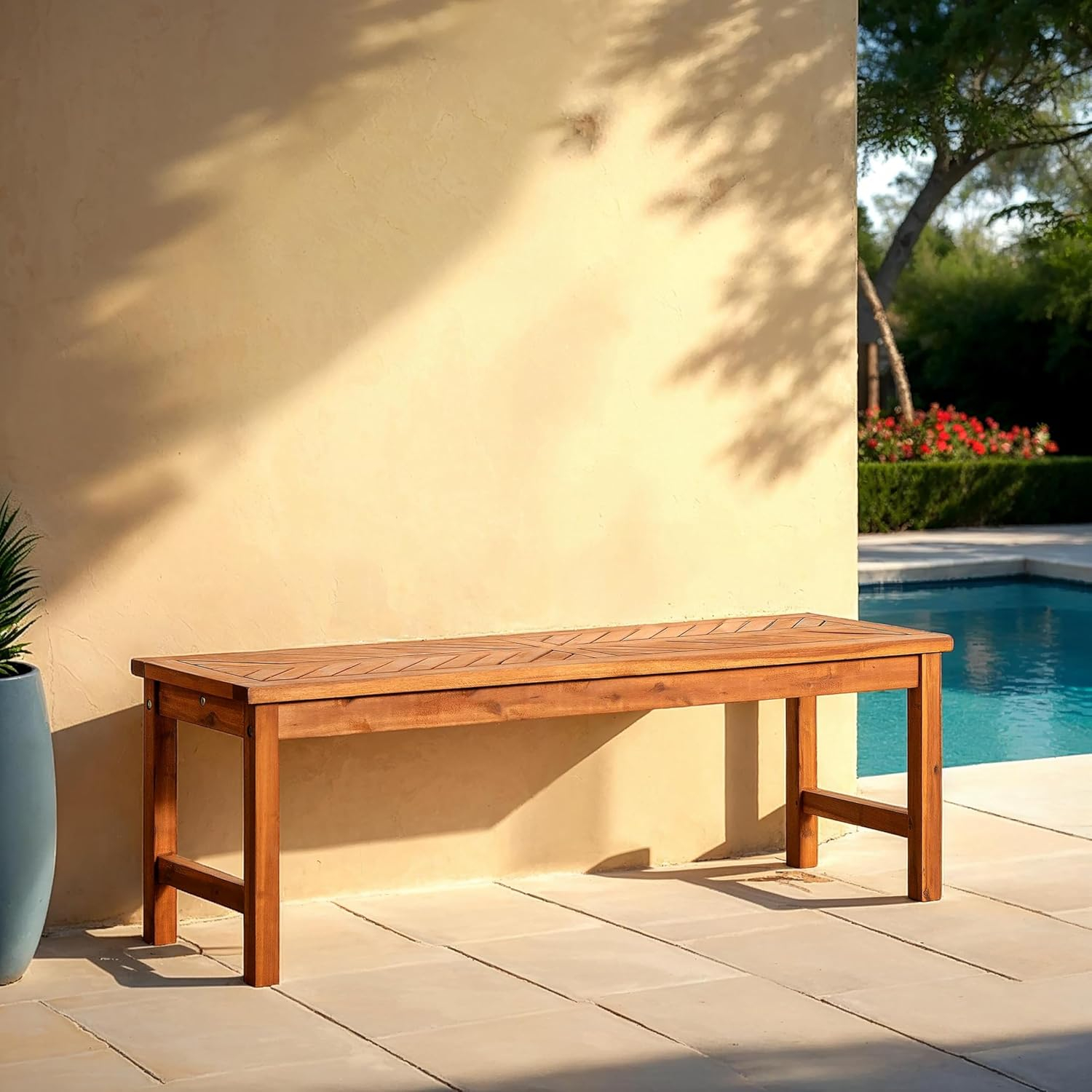 53" Modern Outdoor Wood Patio Dining Bench - Brown