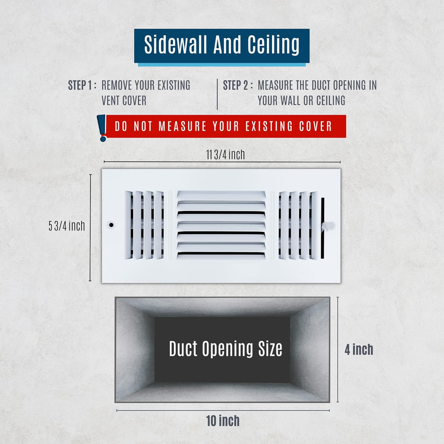 Fits 10x4 Duct Opening 3 WAY Steel Air Supply Diffuser by Handua | Register Vent Cover Grill for Sidewall and Ceiling | White | Outer Dimensions: 11.75" X 5.75"