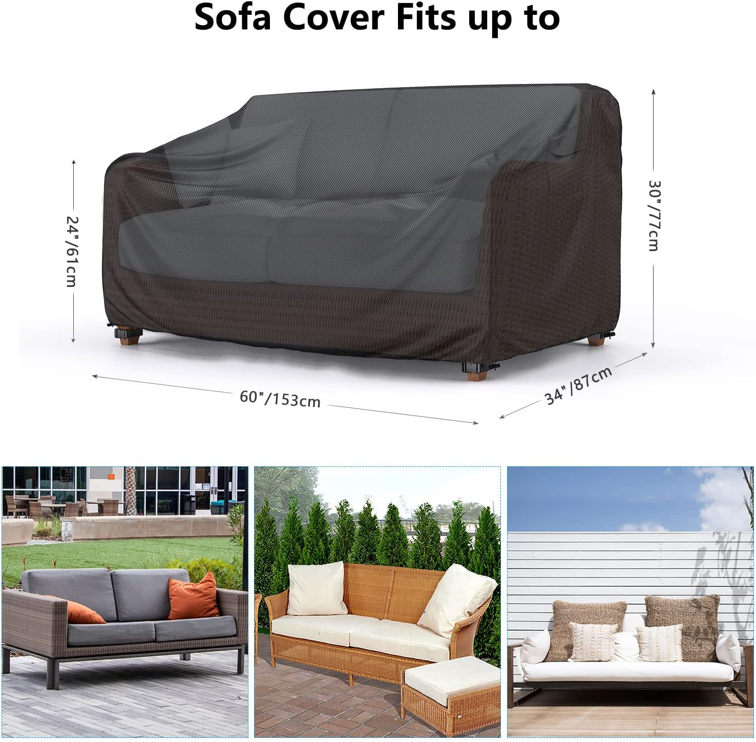 Heavy Duty Patio Sofa Cover Waterproof, Mrrihand 2-Seater Outdoor Sofa Loveseat Cover, Outdoor Patio Furniture Cover with Air Vent and Handles, 60" L×34" D×30" H, Black