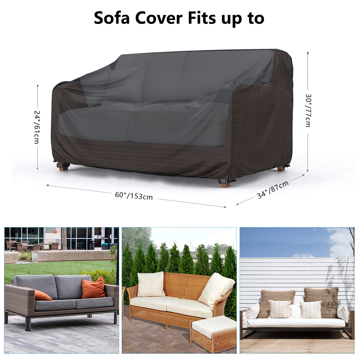Mrrihand Heavy Duty Patio Sofa Cover Waterproof, 2-Seater Outdoor Sofa Loveseat Cover, Outdoor Patio Furniture Cover with Air Vent and Handles, 60" W×34" D×30" H, Black