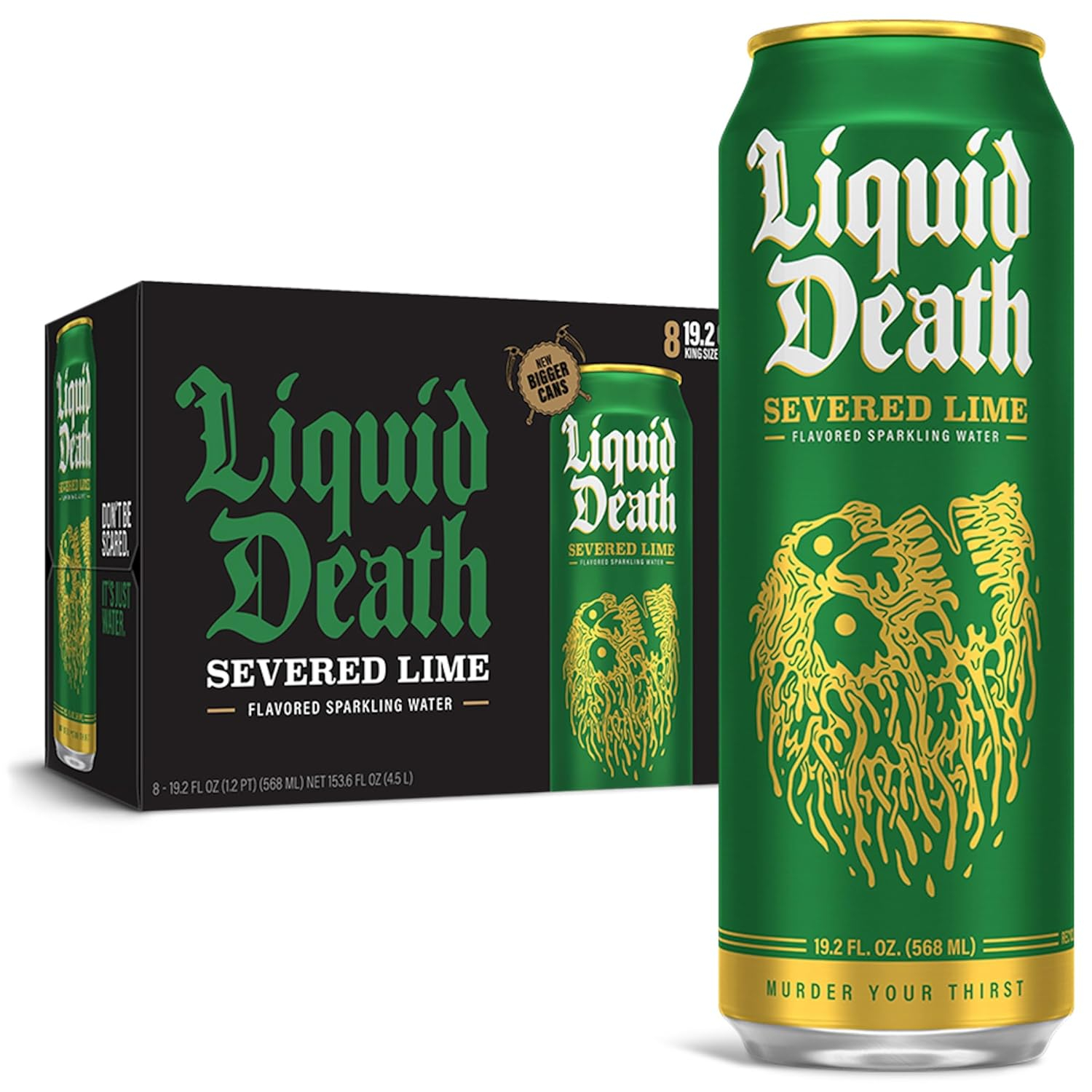 Liquid Death, Severed Lime, Lime-Flavored Sparkling Water, 8-Pack (19.2oz Cans), Low Calorie & No Artificial Sweeteners