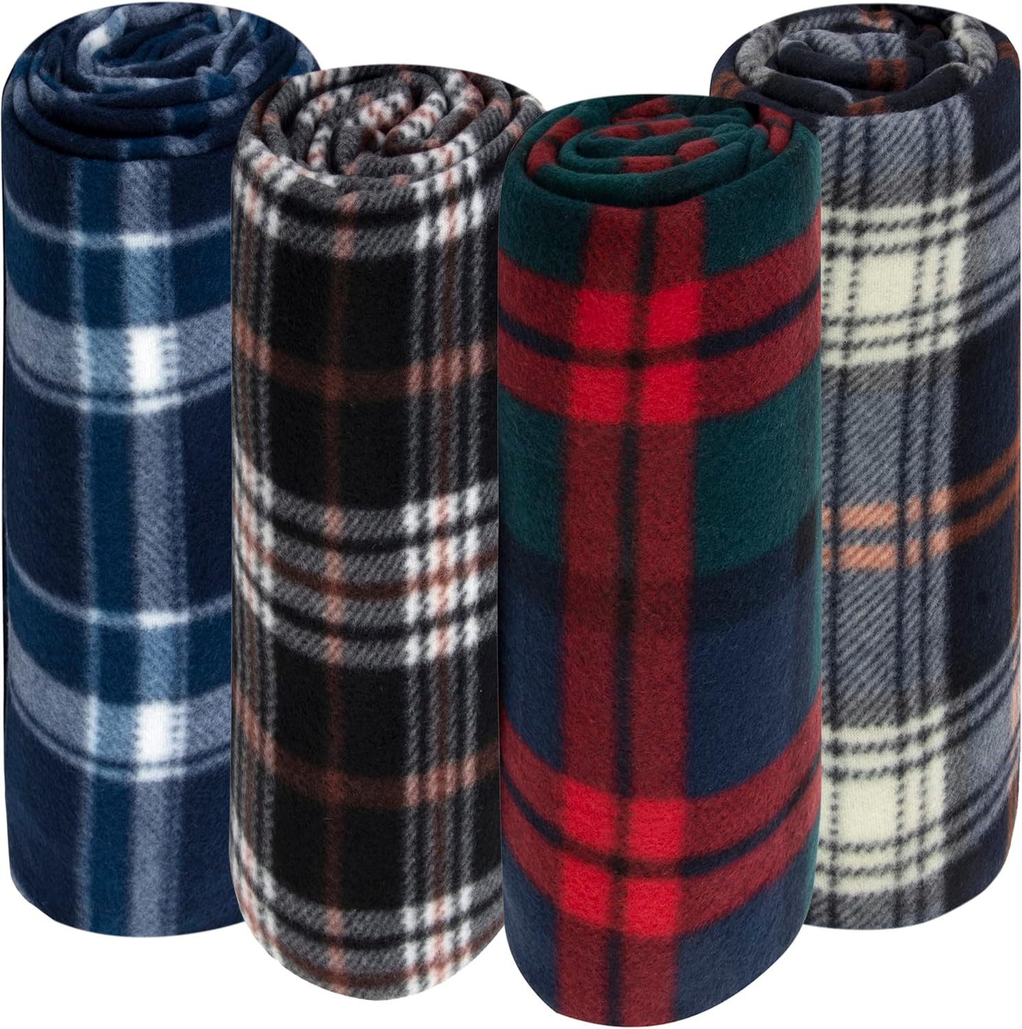 24 Pack of Bulk Wholesale 60”L x 50”W Plaid Color Fleece Throw Blankets for Fall, Winter, Spring, Summer, Men, Women, Children, Homeless, Charity Donation Drives in Assorted Plaid