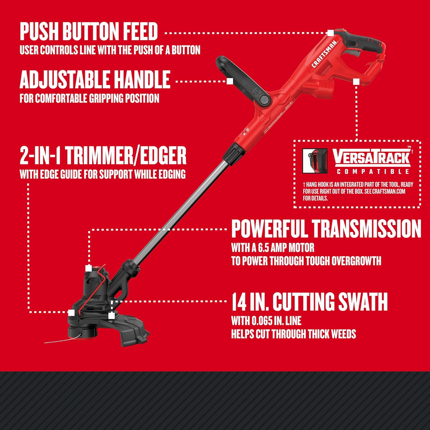 Craftsman Red Electric 14-Inch Straight Shaft String Trimmer