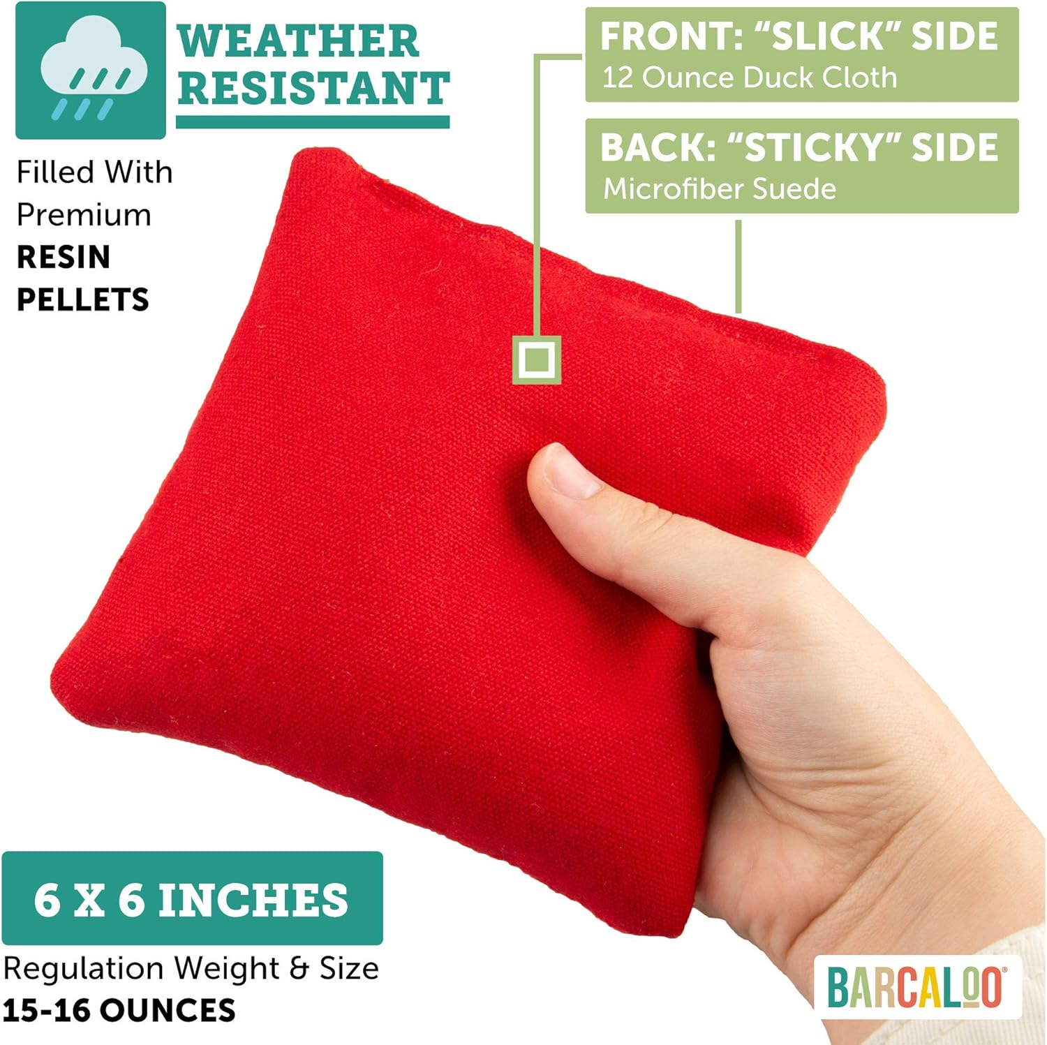 Barcaloo Professional Cornhole Bags Set of 8 Regulation All Weather Double Sided - Sticky/Slick Side Bean Bags for Pro Corn Hole Game