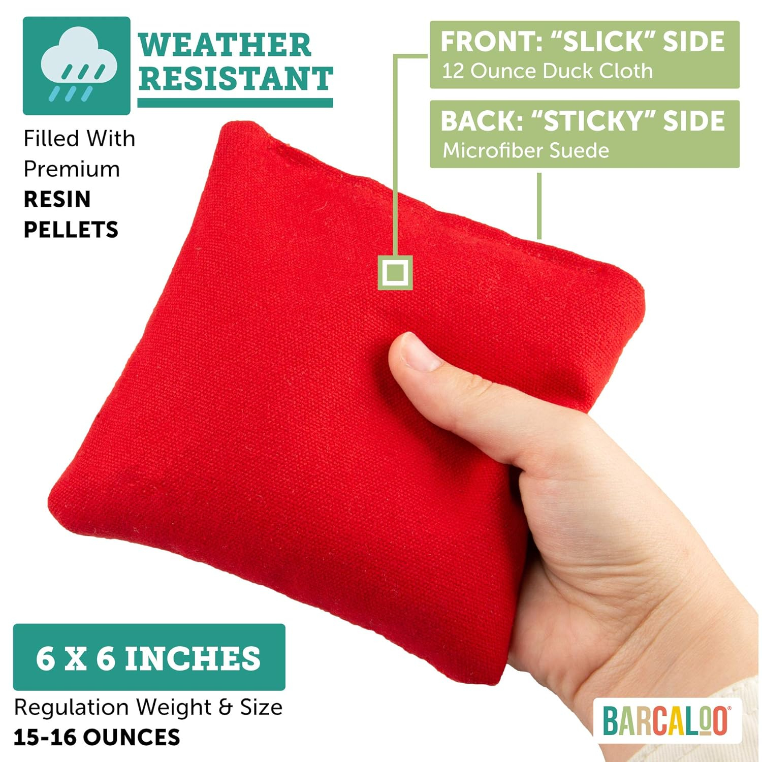 Barcaloo Professional Cornhole Bags Set of 8 Regulation All Weather Double Sided - Sticky/Slick Side Bean Bags for Pro Corn Hole Game