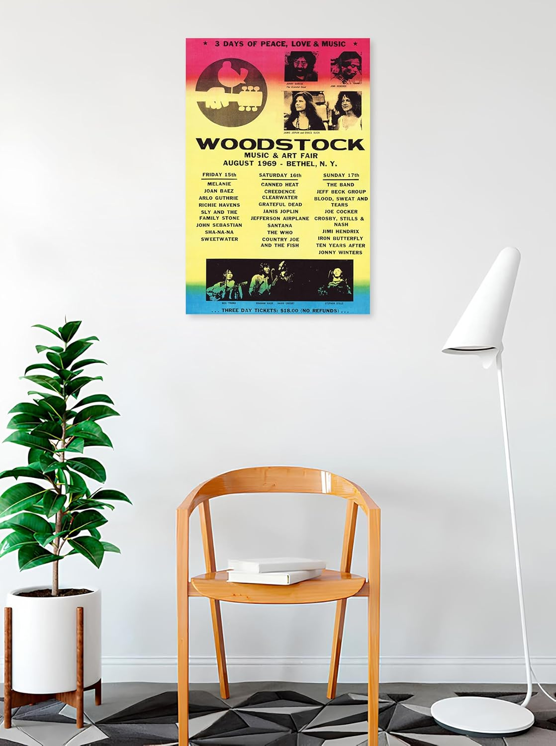 Buyartforless Woodstock Line-Up 1969 36x24 Art Print Poster Wall Decor - 3 Days of Peace Love and Music Concert Poster