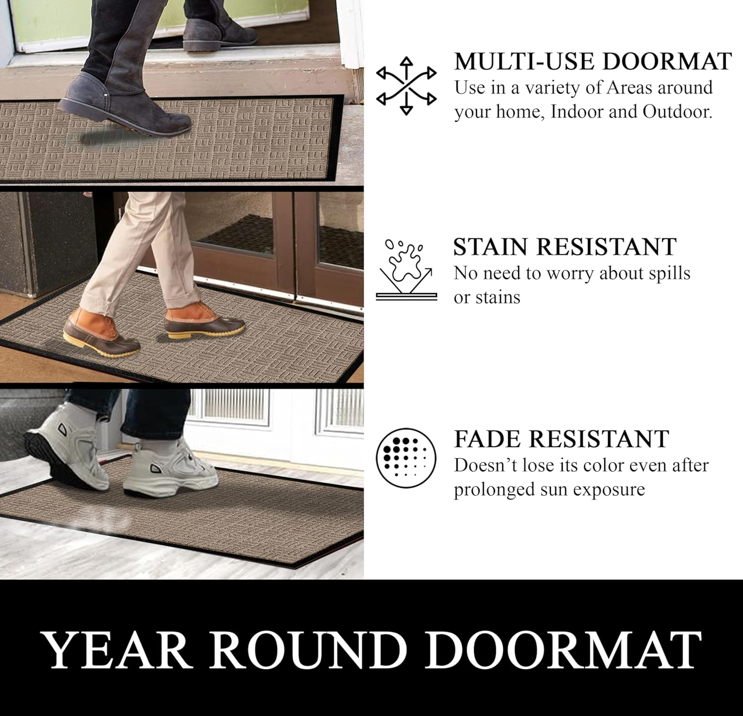 A1HC Indoor Outdoor Mat, Front and Back Entrance Welcome Mats, Front Door Patio Mats 24x36 Inches, Garage Mats, Office Mats, Non-Slip Easy Clean Entrance Washable Large Size Doormat, Beige Criss Cross