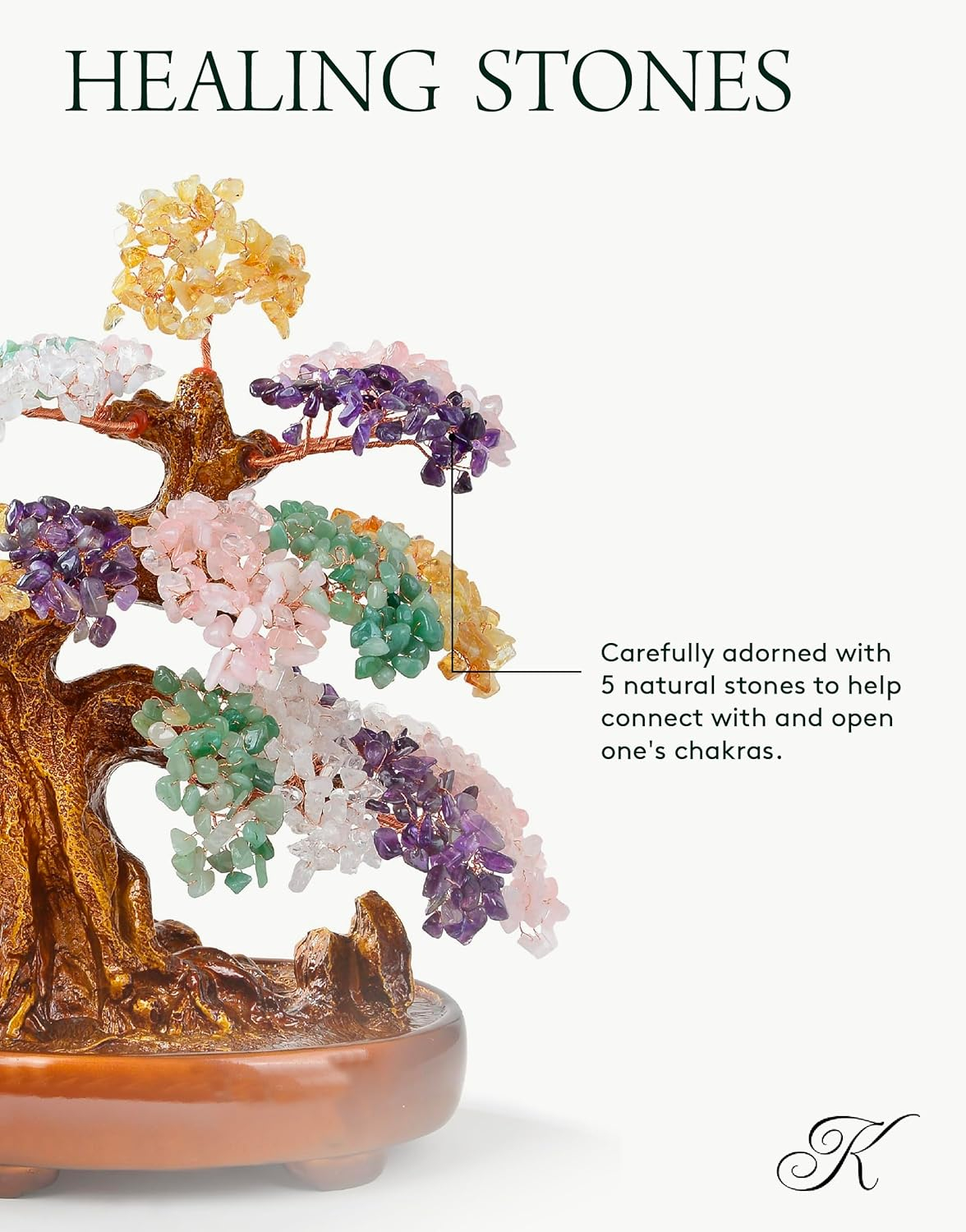 KALIFANO Natural Tree of Life Gemstones (1,251 Count) - Bonsai Feng Shui Chakra Crystal Money Tree for Healing and Luck - 14"