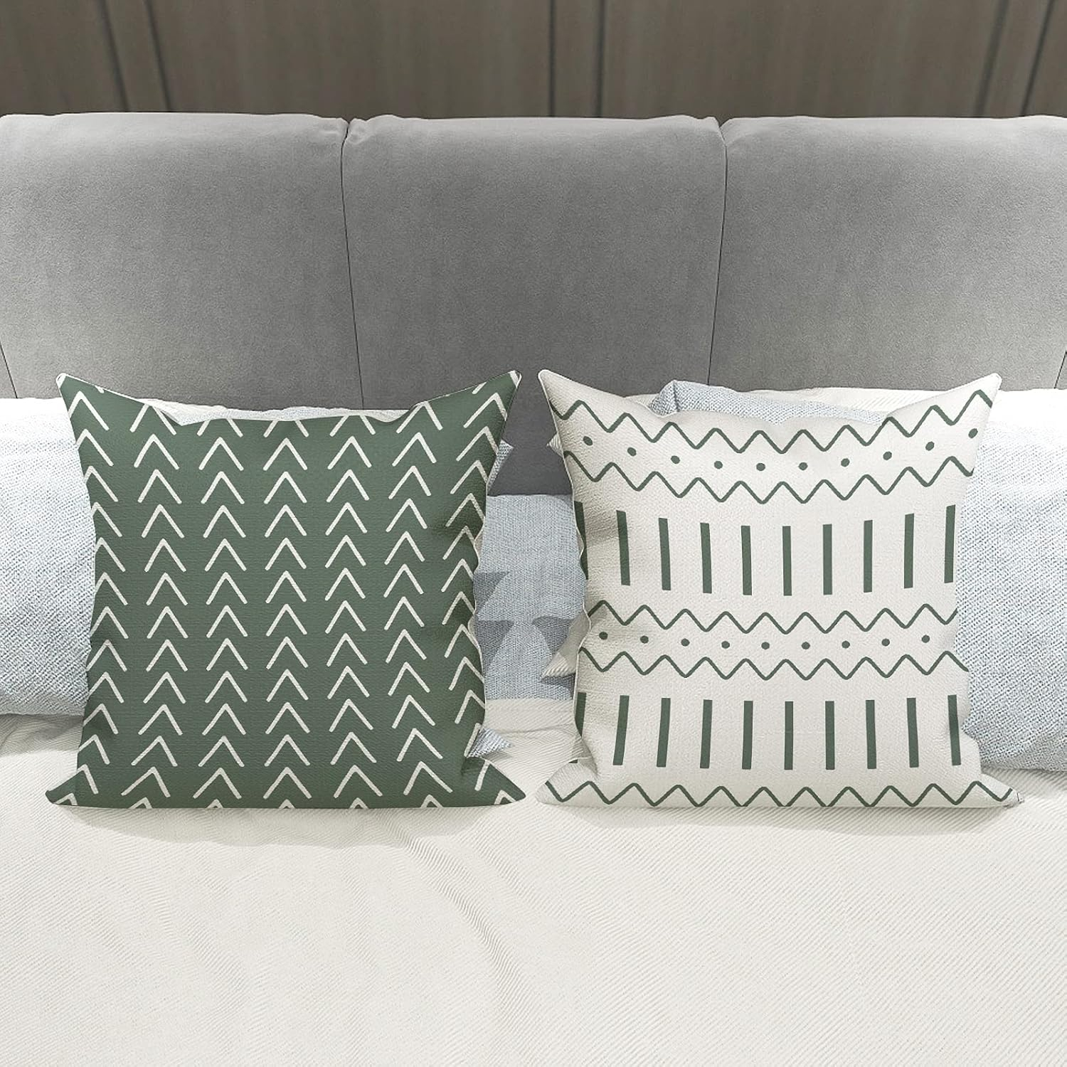 YCOLL Pillow Covers 16x16 Set of 4, Modern Sofa Throw Pillow Cover, Decorative Outdoor Linen Fabric Pillow Case for Couch Bed Car, Aqua Green