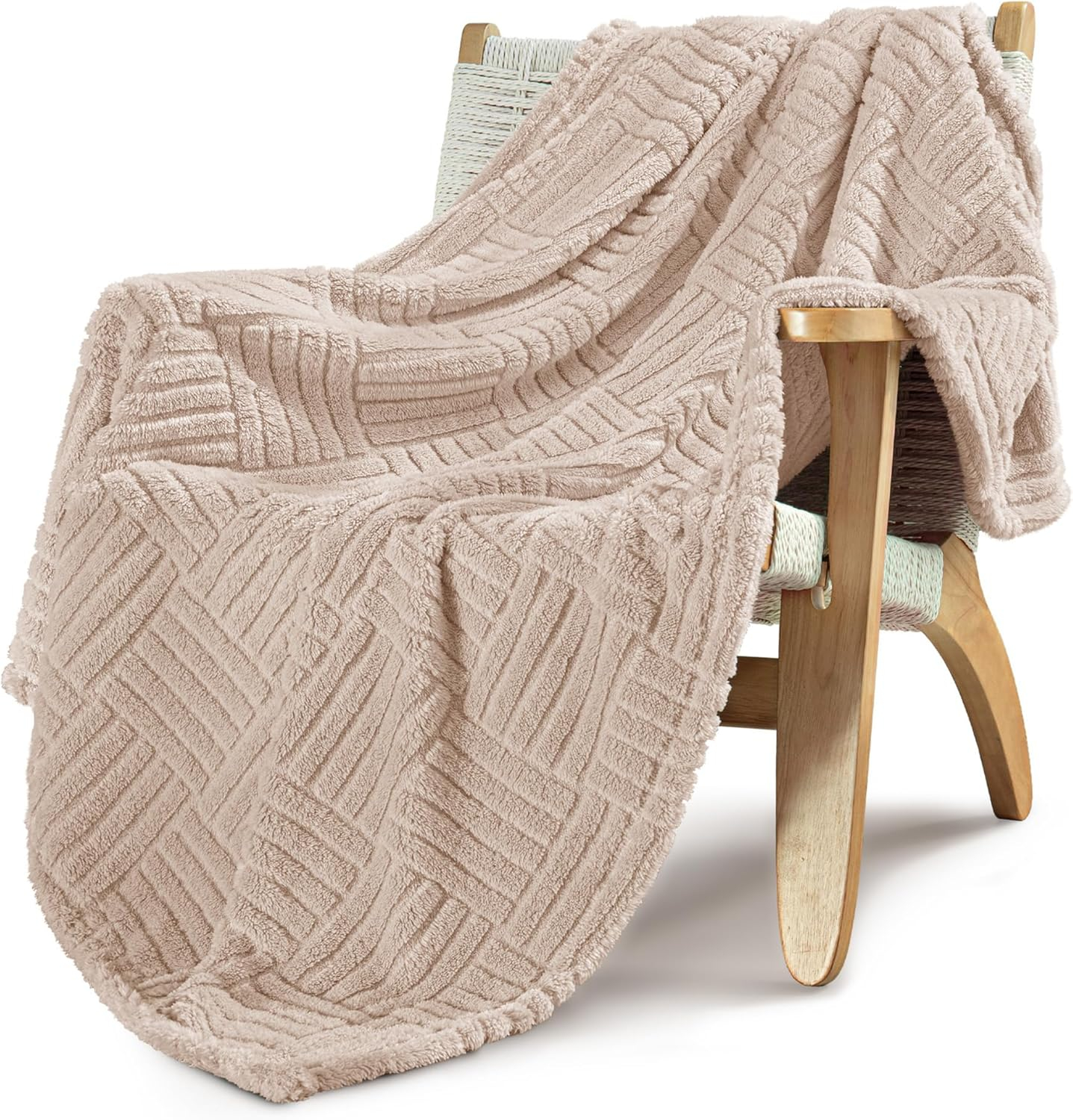 Whale Flotilla Fluffy Fleece Throw Blanket for Couch, Bed, Sofa, Fuzzy Soft Cozy Exquisite Blankets with Decorative Jacquard Pattern for All Season, Warm but Lightweight, 50x60 Inch, Camel