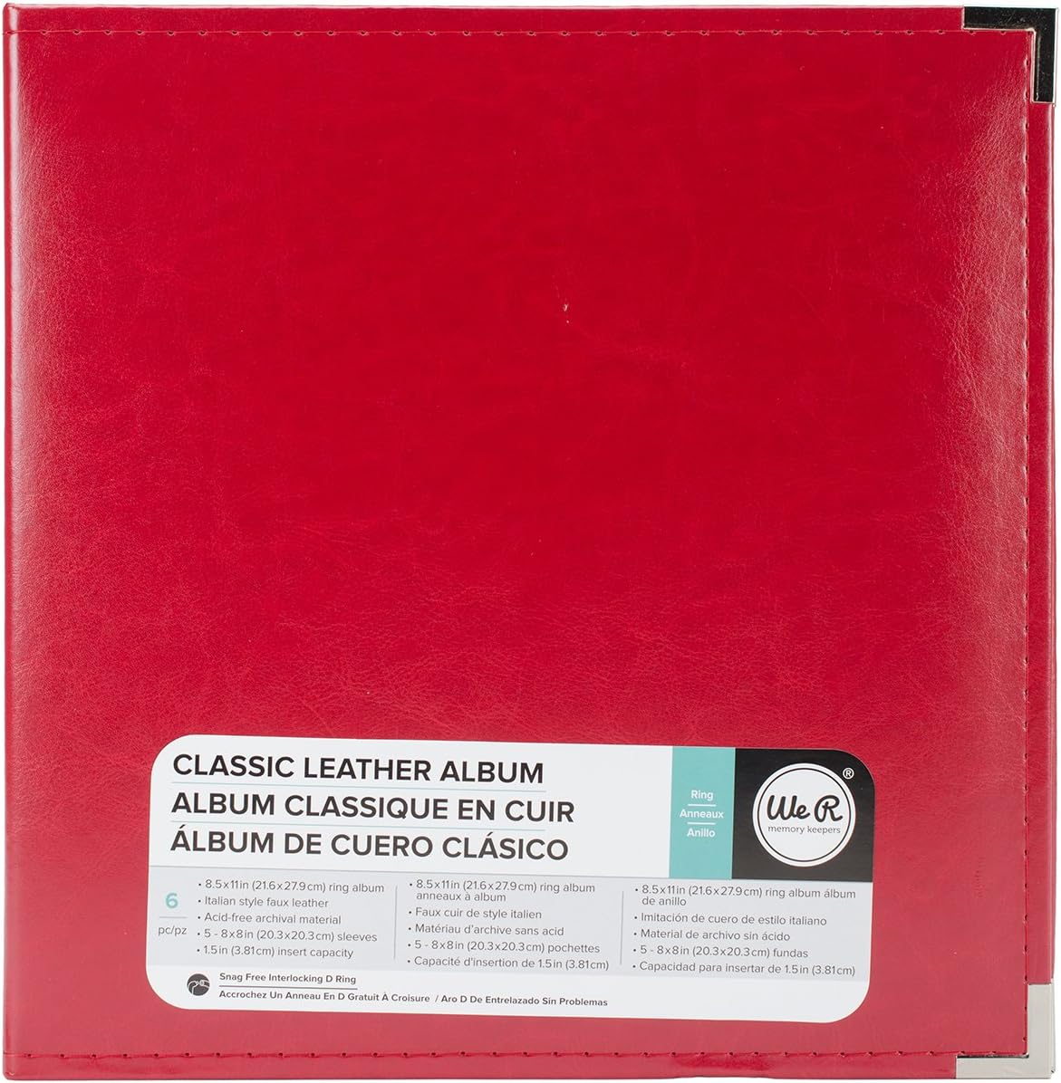 We R Classic Leather D-Ring Album 8.5"X11"-Real Red