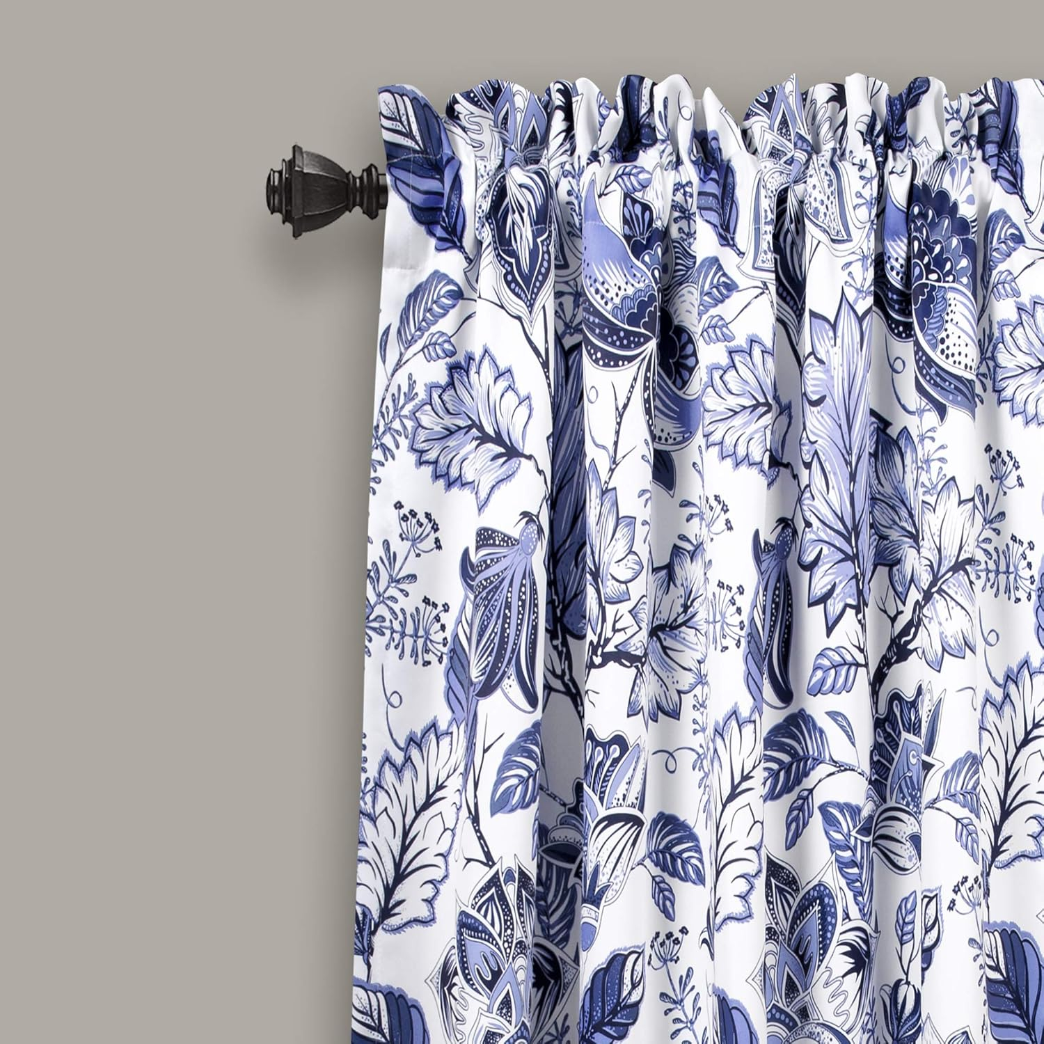 Lush Decor, Blue Cynthia Jacobean Darkening Window Curtains Set for Living, Dining Room, Bedroom, 63" L Panel Pair