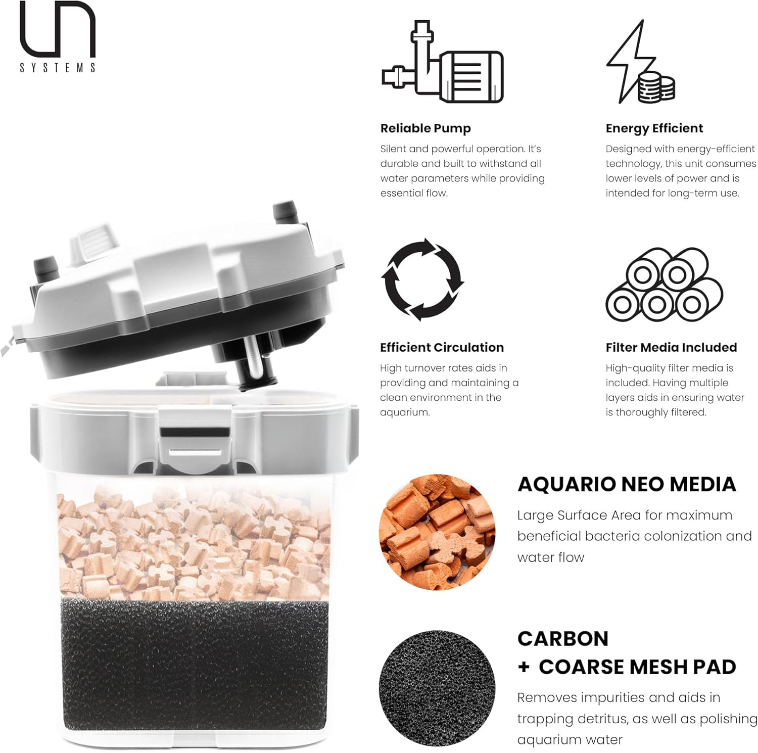 Ultum Nature Systems Canister Filter for Aquariums - 2 Stage External Fish Tank Filter, 60 GPH, for Tanks Up to 16 Gallons (Delta 30)
