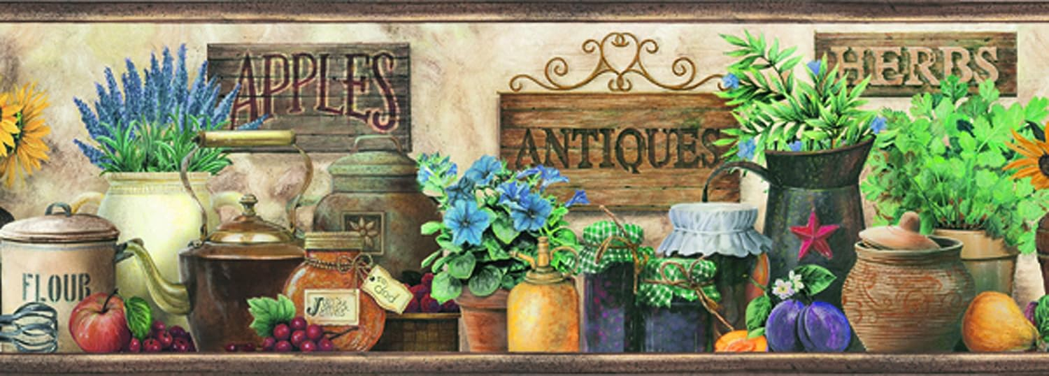 Brewster Home Fashions Borders by Chesapeake March  Antique Herbs Portrait 15' x 6'' Food 3D Embossed Border Wallpaper