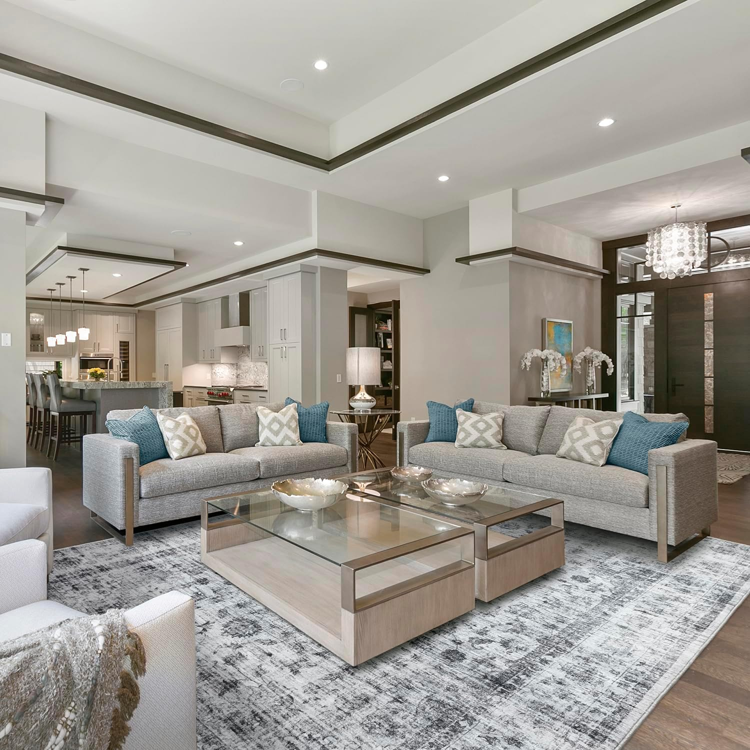 METSAVAIM 4x6 Rug | Vintage Distressed Traditional Area Rug for Living Room & Bedroom - Ultra Soft, Non-Slip Backing & Machine Washable Rug, Ideal for Indoor & Outdoor Use – White Cream & Gray