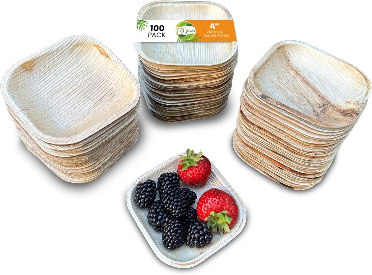 Eco-Friendly Square Bamboo Compostable Plates, 4-Inch, 100-Pack