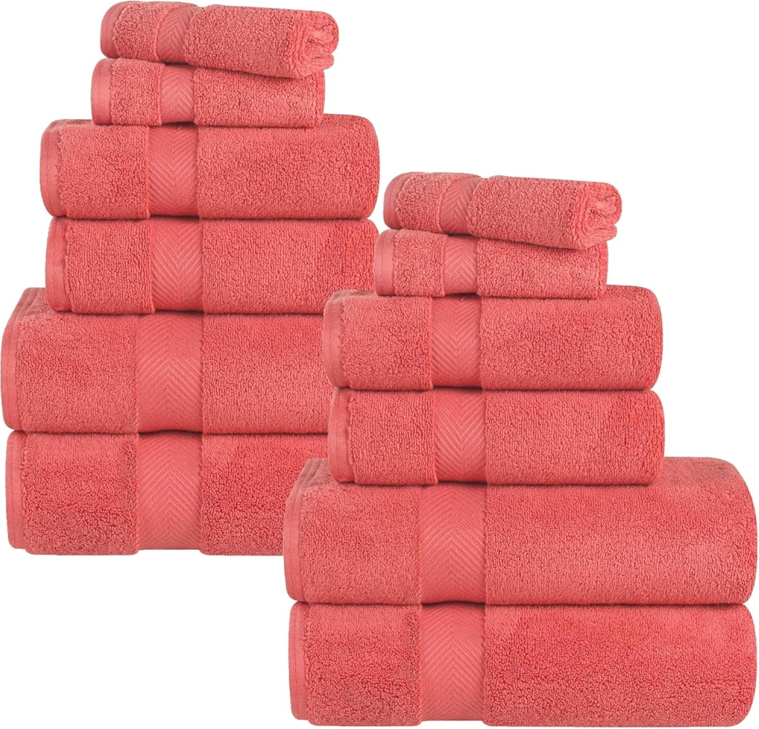 Superior Zero Twist Cotton 12 Piece Assorted Towel Set, Coral