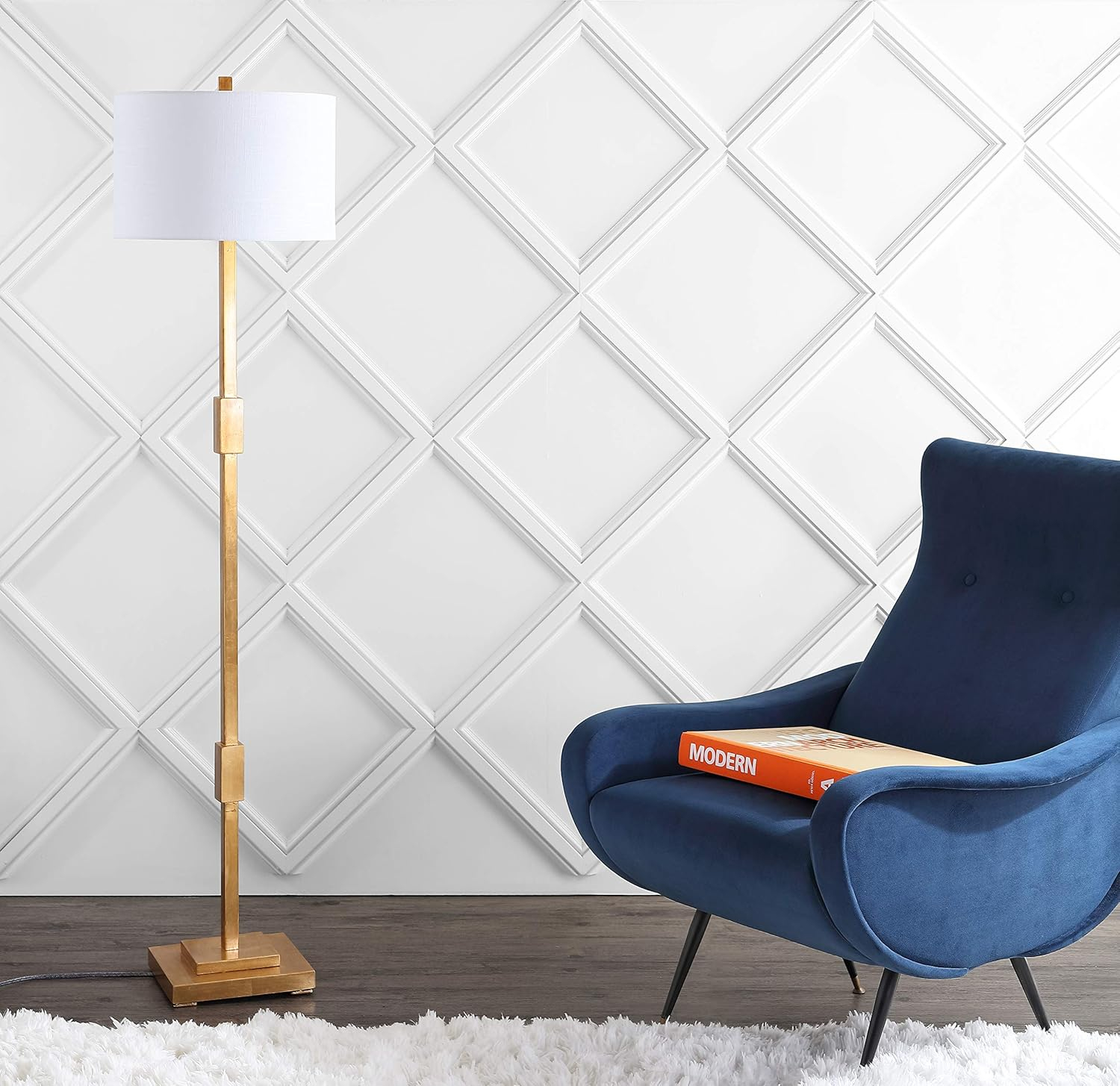 JONATHAN Y JYL3063A Windsor 61.5" Resin/Metal LED Floor Lamp, Contemporary, Modern, Transitional, Office, Living Room, Family Room, Dining Room, Bedroom, Hallway, Foyer, Gold Leaf