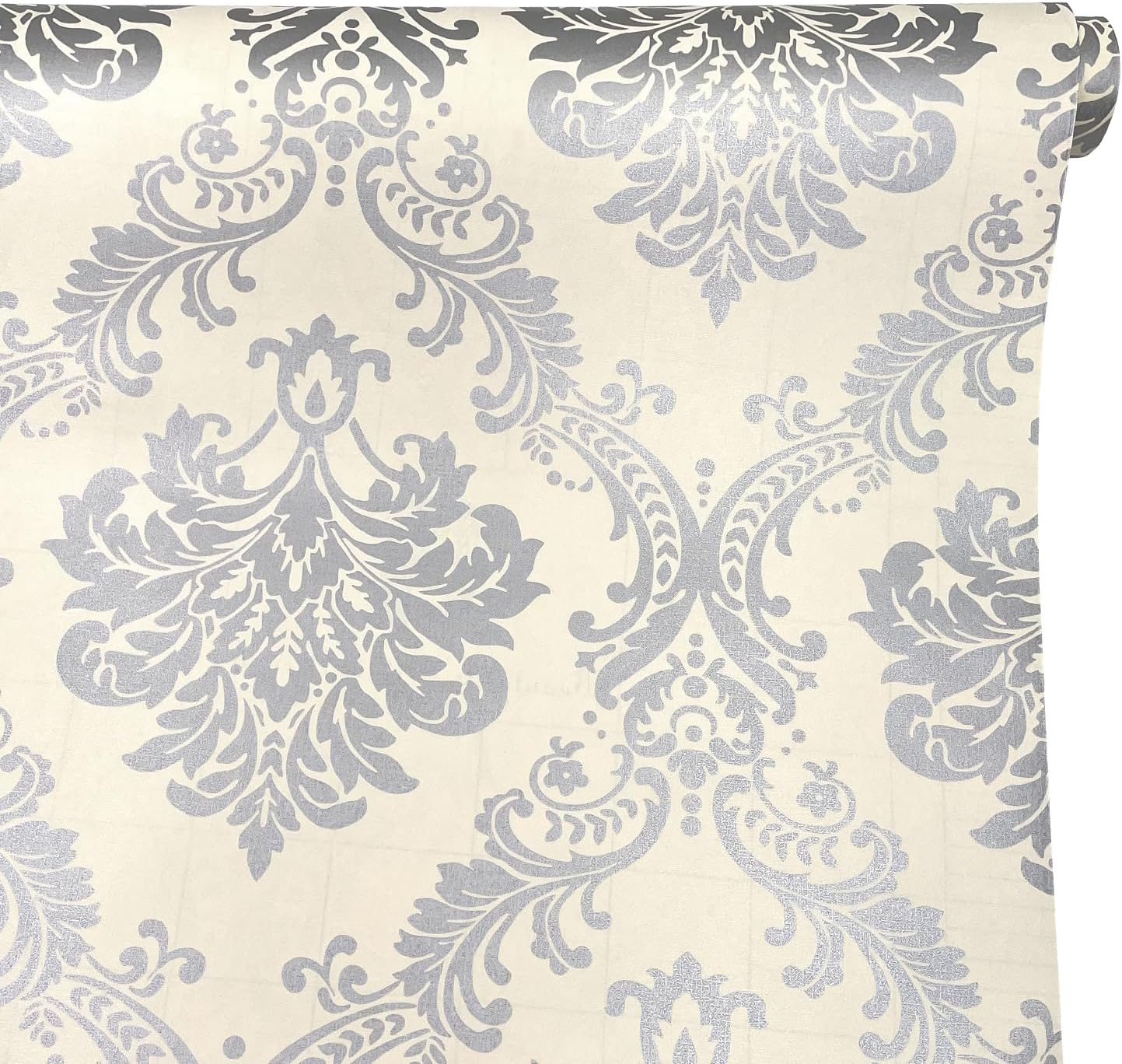 Yifely Vintage Gray Damask Removable PVC Shelf Drawer Liner Home Decor 17x118 Inch