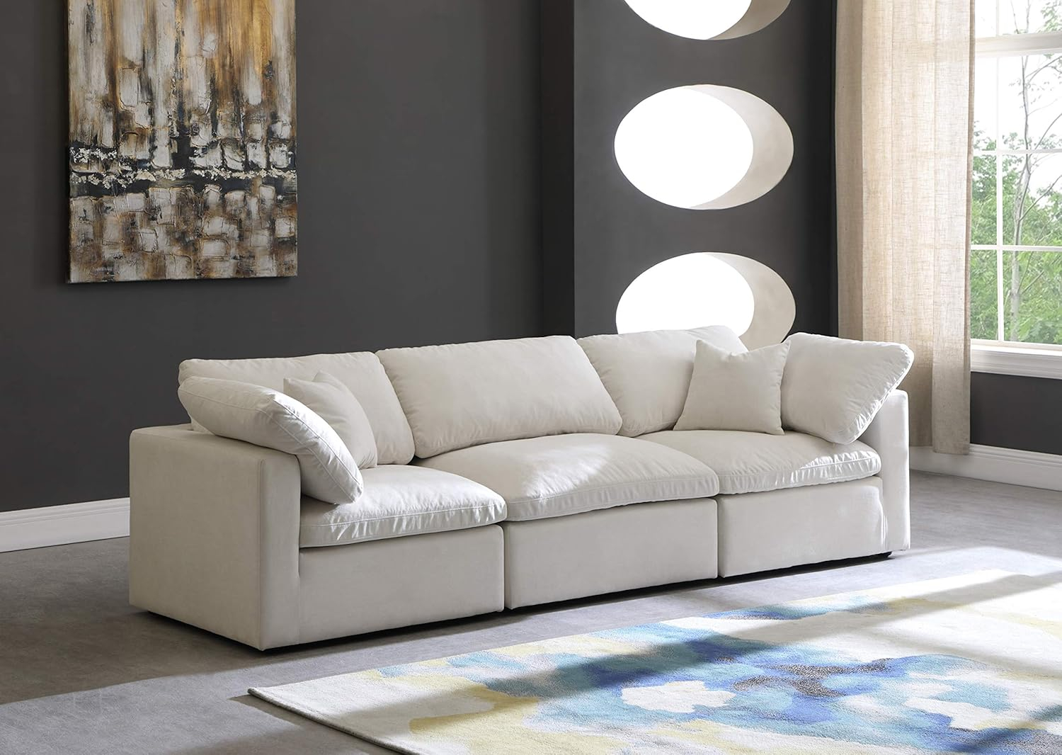 Meridian Furniture Plush Standard Cream Velvet Modular Sofa