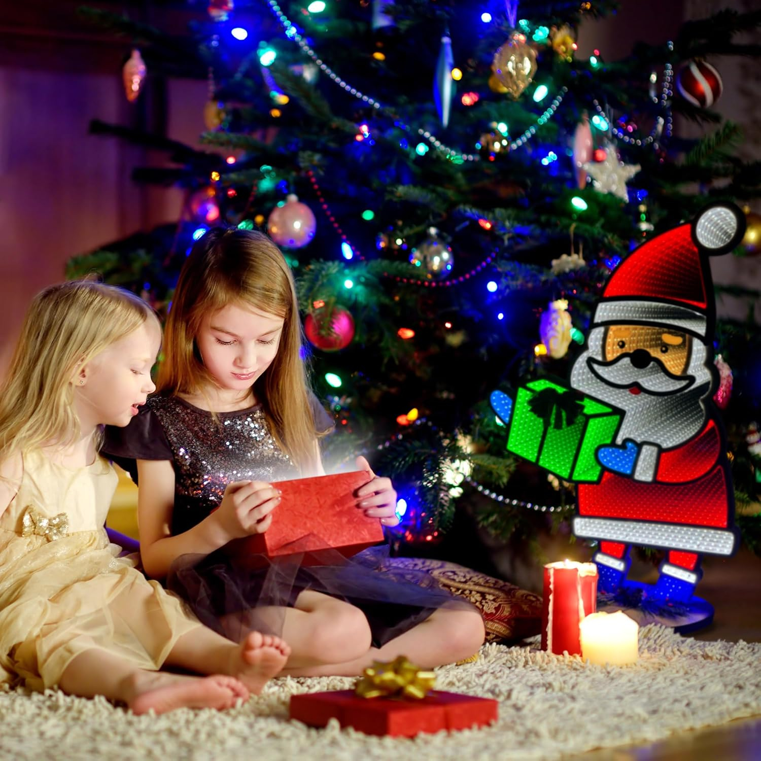 Elumina Decor Santa Infinity Mirror Light with Stand - LED Christmas Decoration - USB-Powered - Santa Claus 3D LED Infinity Light - Indoor Seasonal Holiday Decor for Windows or Tables - 16" x 24"