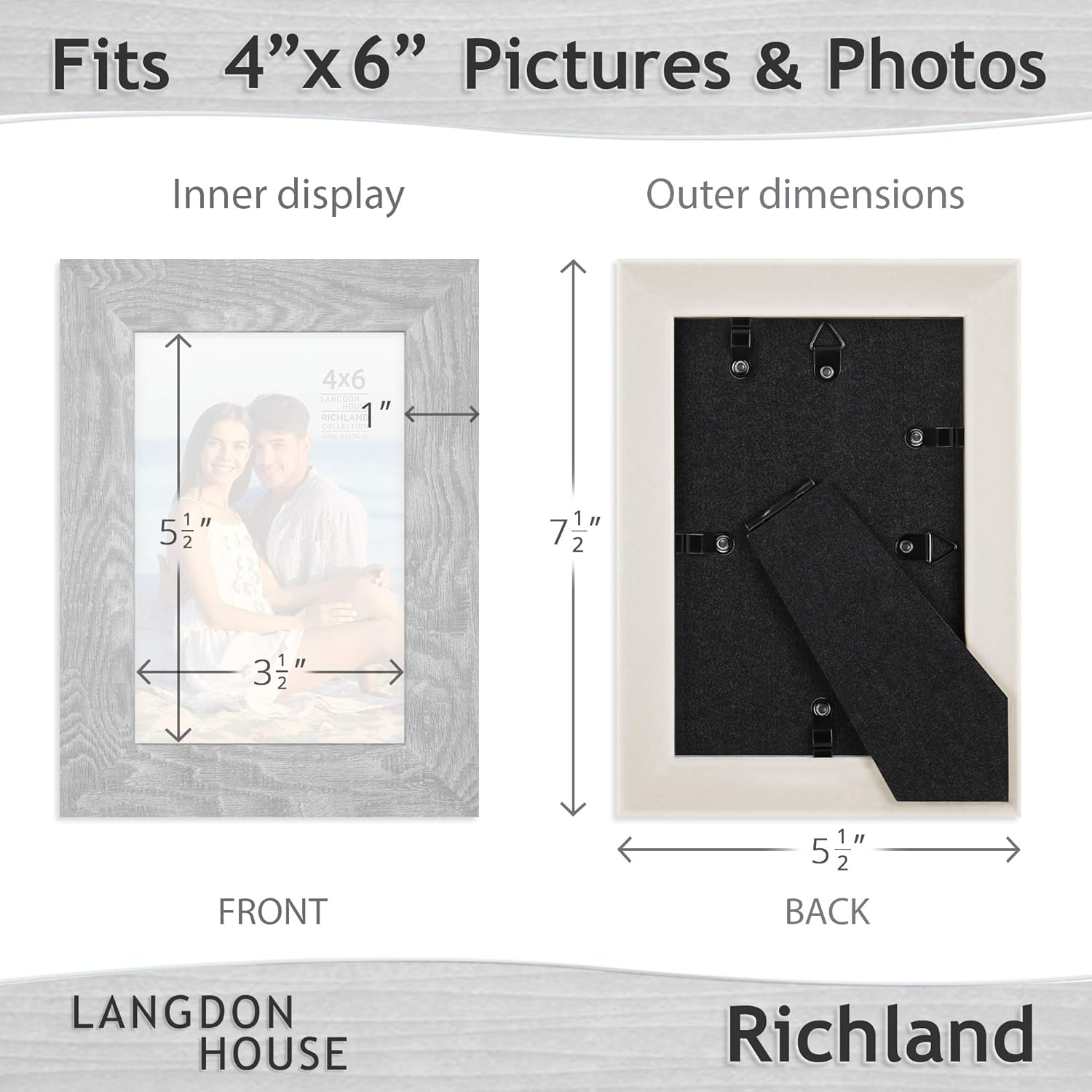 Langdon House 4x6 Ash Gray Picture Frames, Contemporary Style, 6 Pack, Richland Collection (US Company)