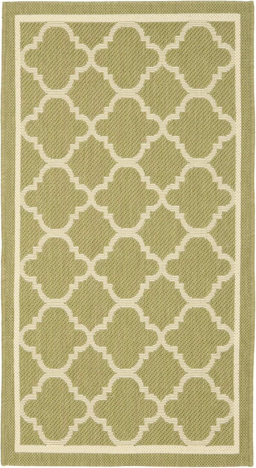 SAFAVIEH Courtyard Alina Geometric Quatrefoil Indoor/Outdoor Area Rug, Green/Beige, 6'7" x 9'6"