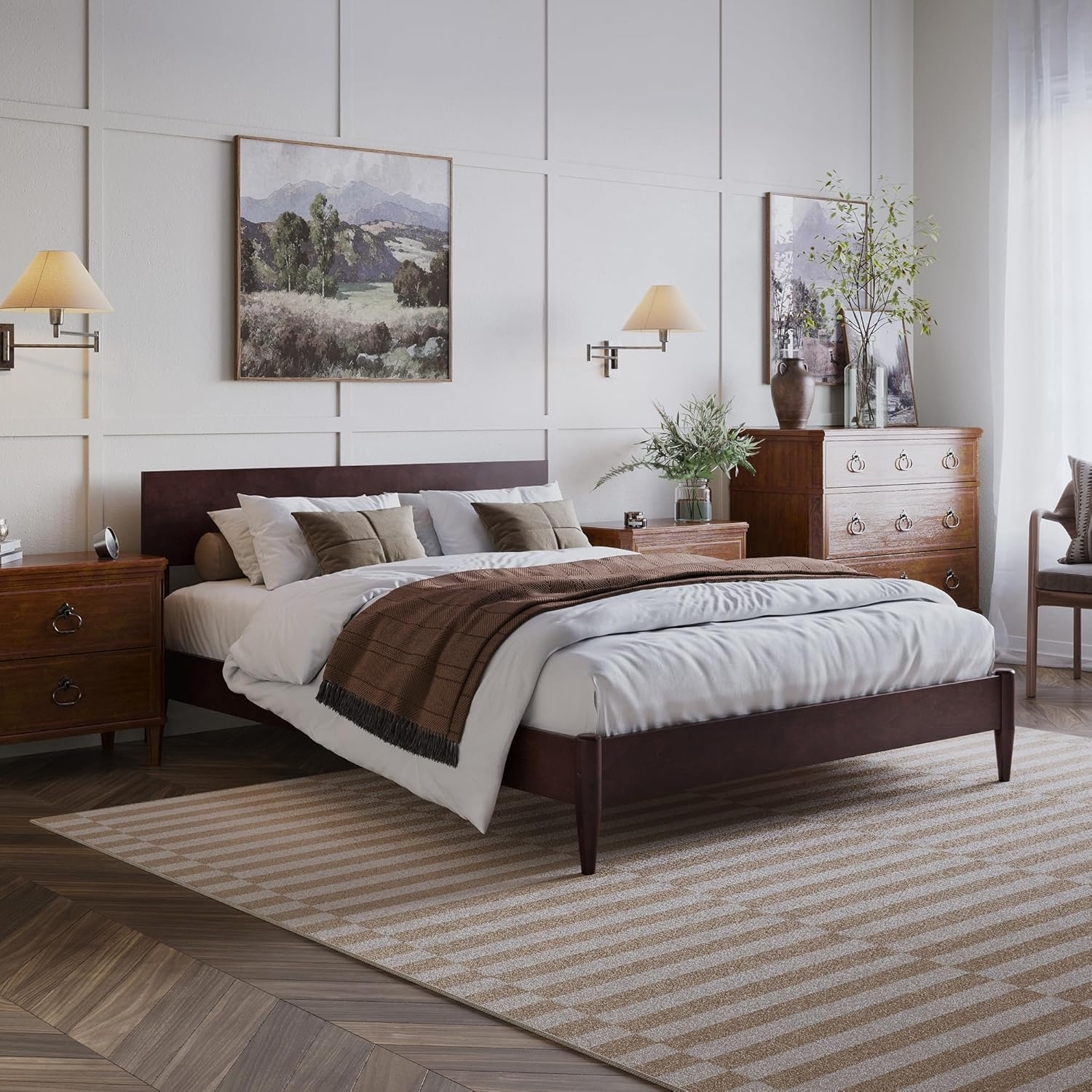 AFI Aria Queen Modern Solid Wood Low Profile Platform Bed, Espresso