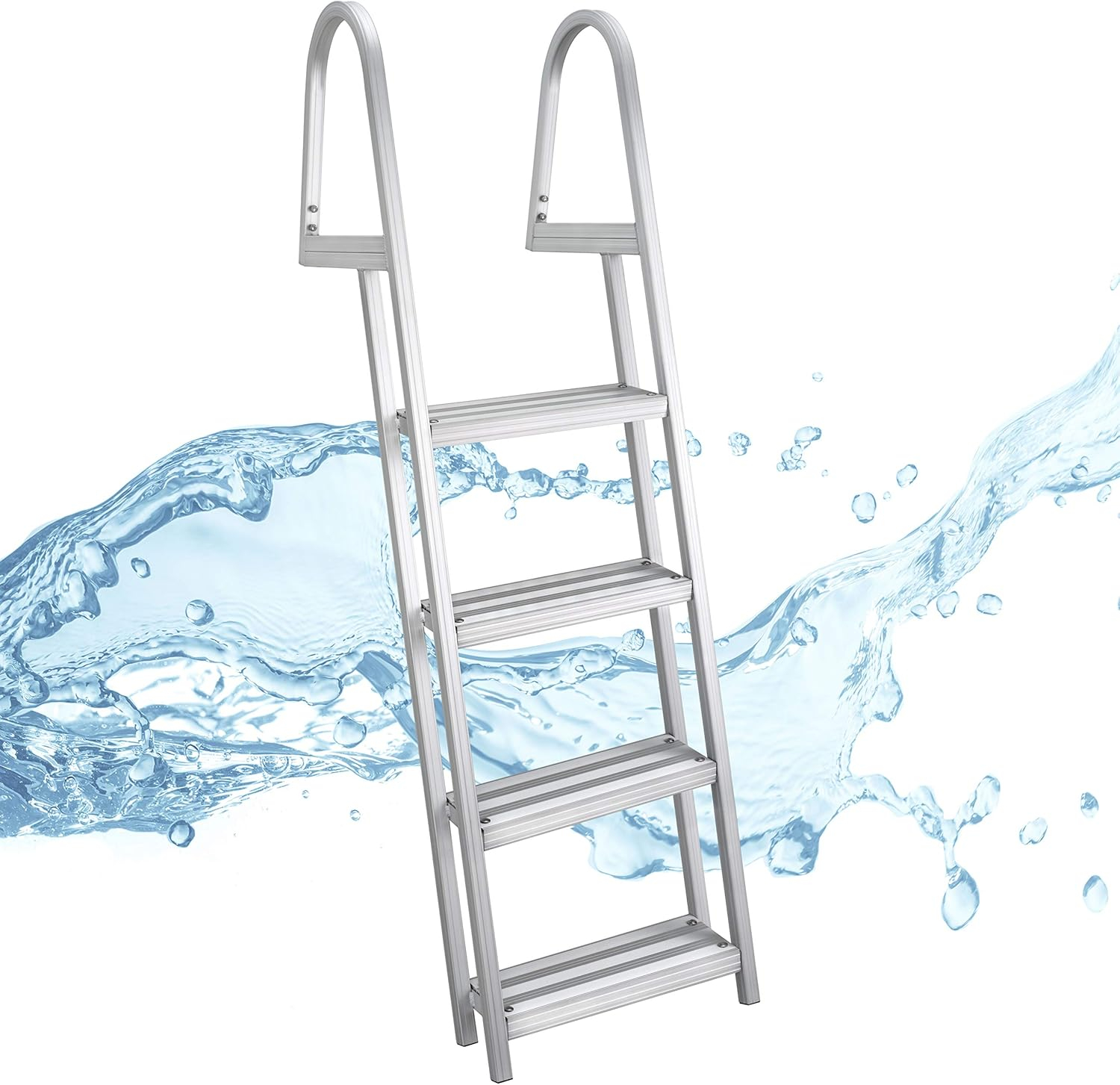 RecPro Marine Pontoon Boat Dock Heavy Duty Aluminum 4 Step Removable Boarding Ladder AL-A4…