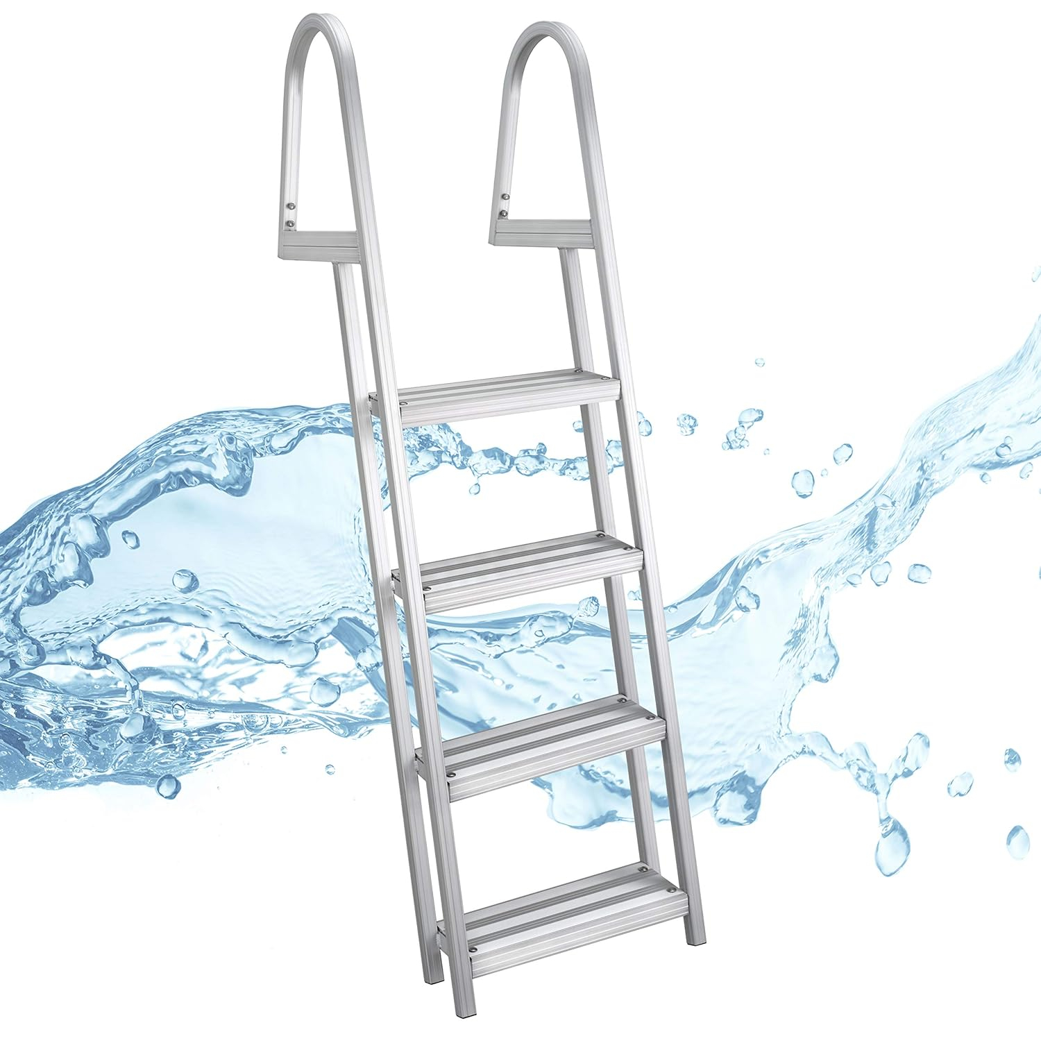 RecPro Marine Pontoon Boat Dock Heavy Duty Aluminum 4 Step Removable Boarding Ladder AL-A4…