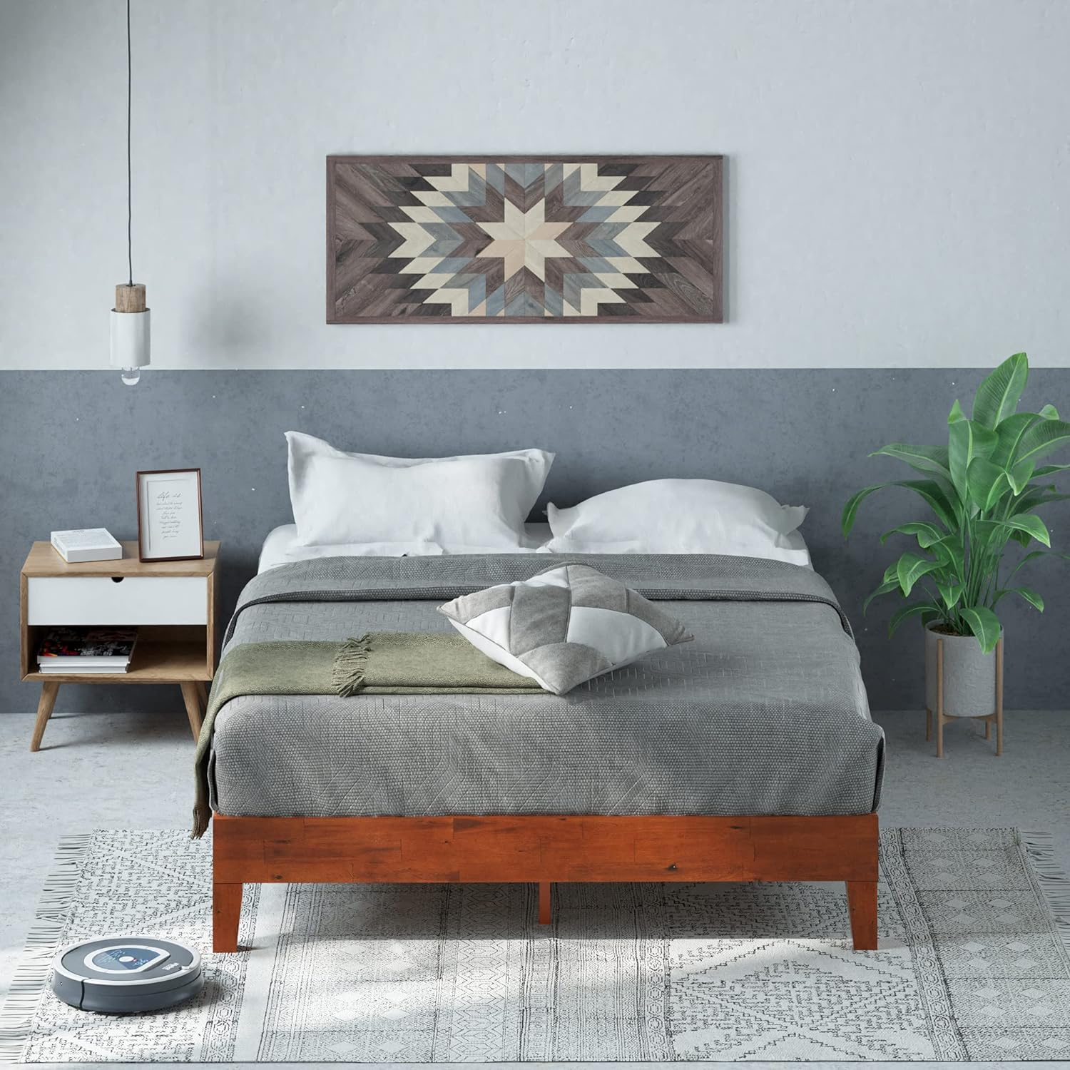 Cherry Queen Wood Frame Platform Bed with Slats