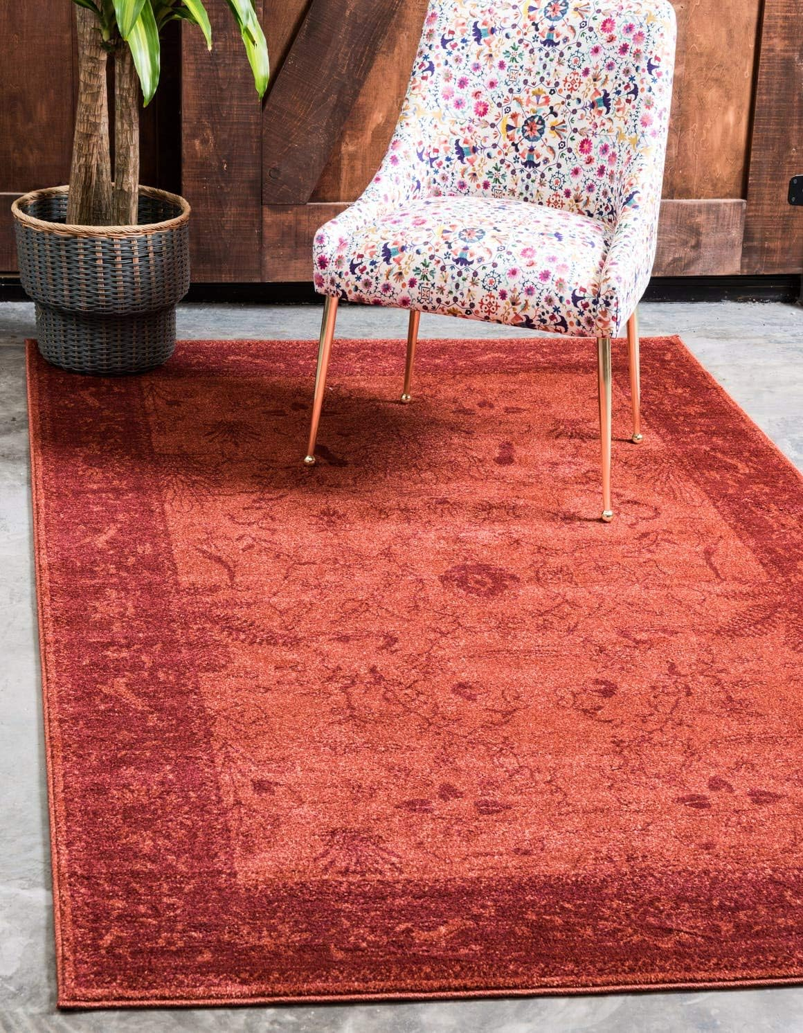 Unique Loom La Jolla Collection Farmhouse, Contemporary, Botanical, Traditional, Vintage Area Rug, 2 ft 2 in x 3 ft, Orange/Burgundy