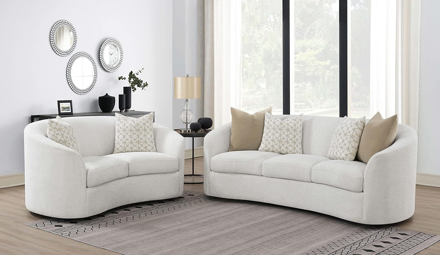 Coaster Company 2 Piece Mid Century Boucle Sofa And Loveseat Set Latte