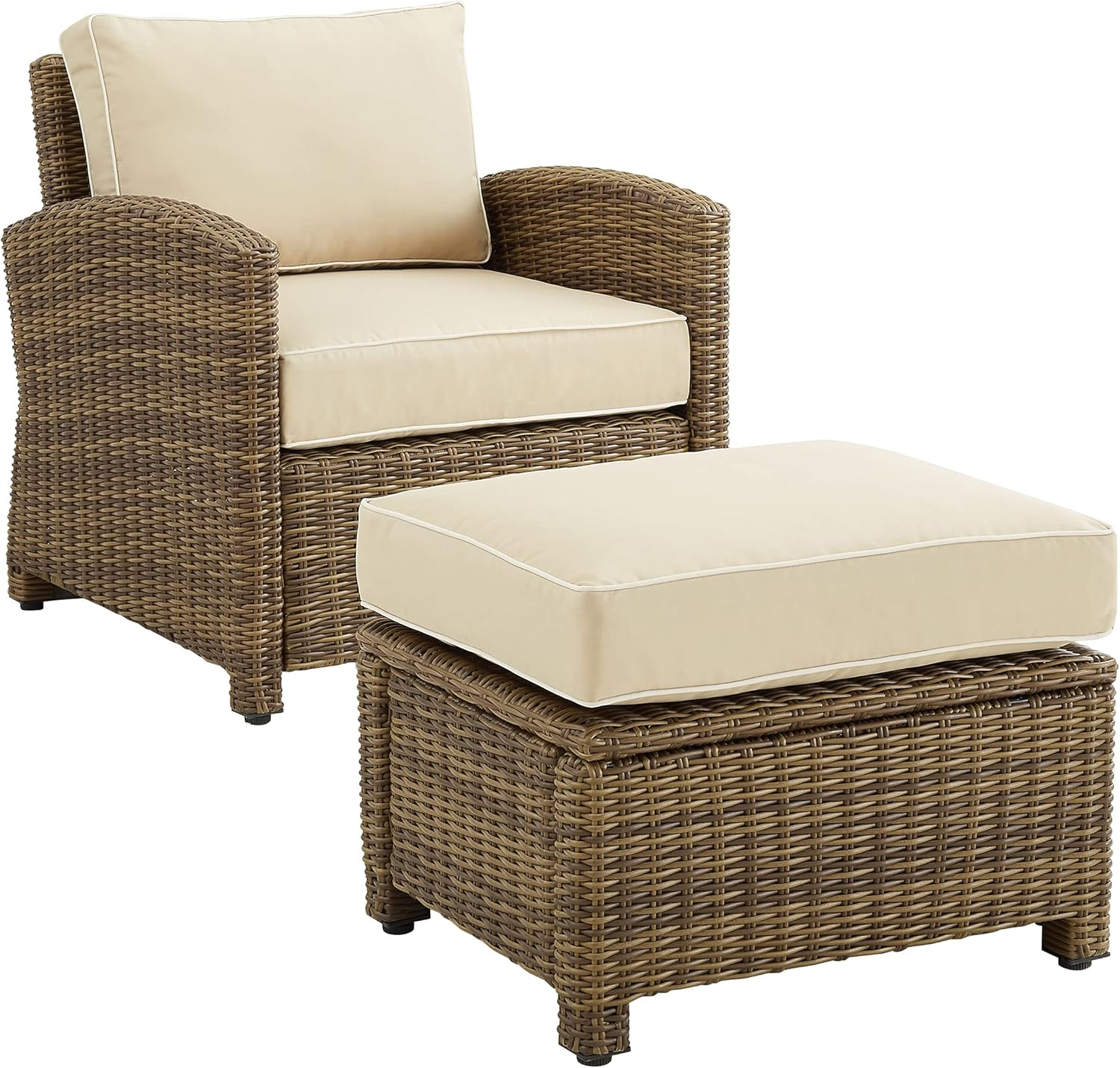 Crosley Furniture Bradenton 2PC Wicker / Rattan Armchair & Ottoman in Sand/Brown