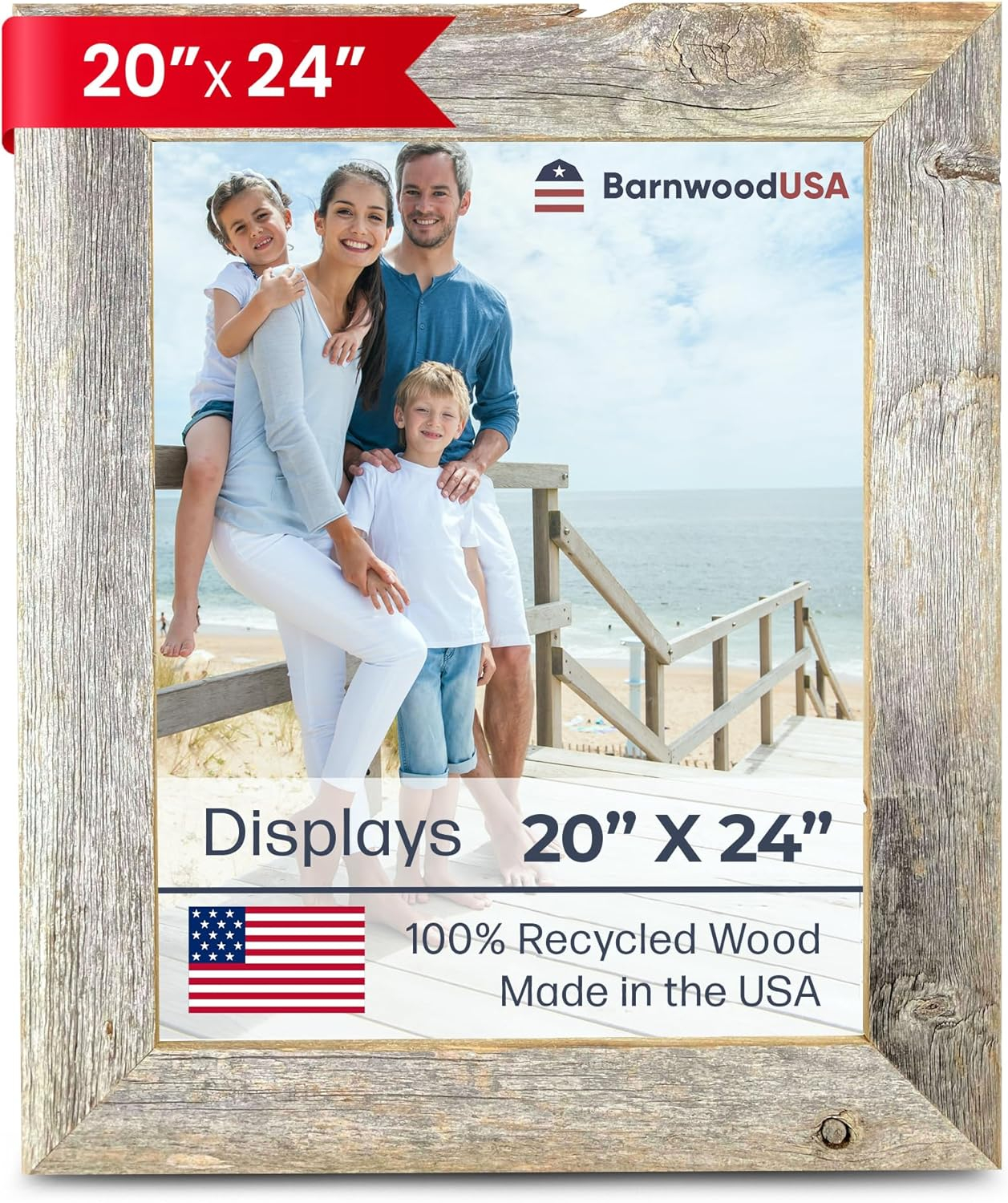 Rustic Farmhouse 20" x 24" Weathered Gray Reclaimed Wood Picture Frame (1.50" Molding)