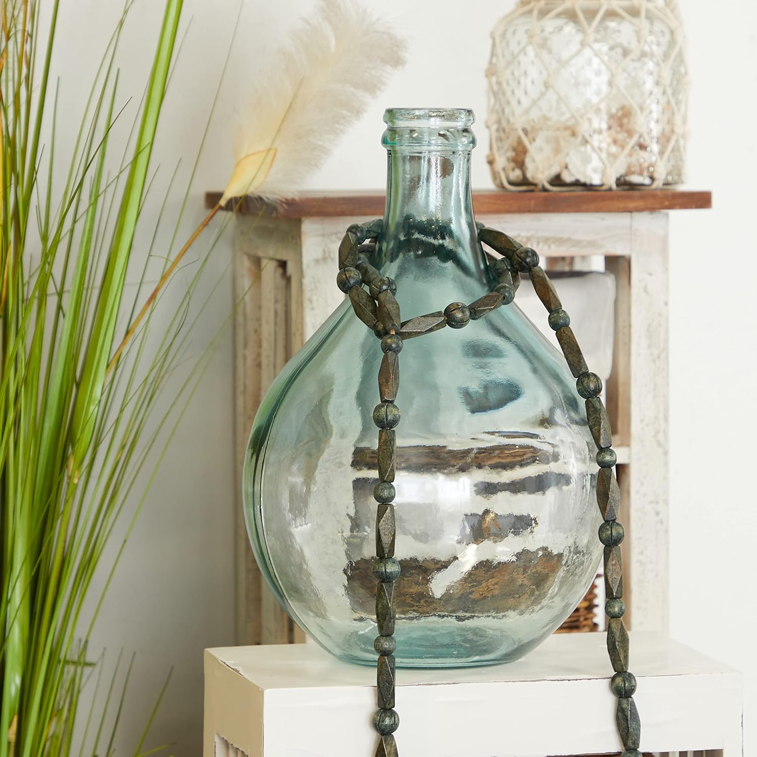 Deco 79 Recycled Glass Handmade Decorative Vase Spanish Bottle Centerpiece Vase, Flower Vase for Home Decoration 11" x 11" x 17", Teal