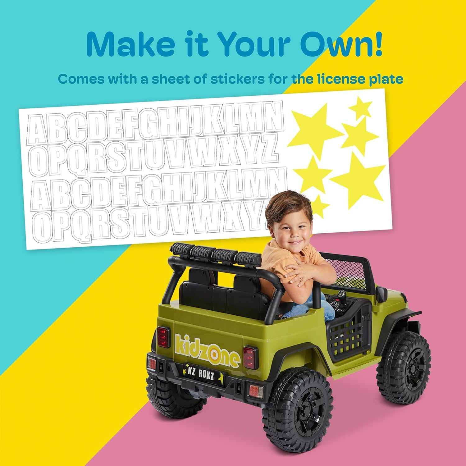 Kidzone 12V 3.8 MPH Kids 2-Seater Ride On Truck Car Electric Vehicles w/Personalize License Plate, 4-Wheeler Suspension, Parent Remote Control, MP3, LED Lights, 3 Speeds, Bluetooth, Radio - Purple
