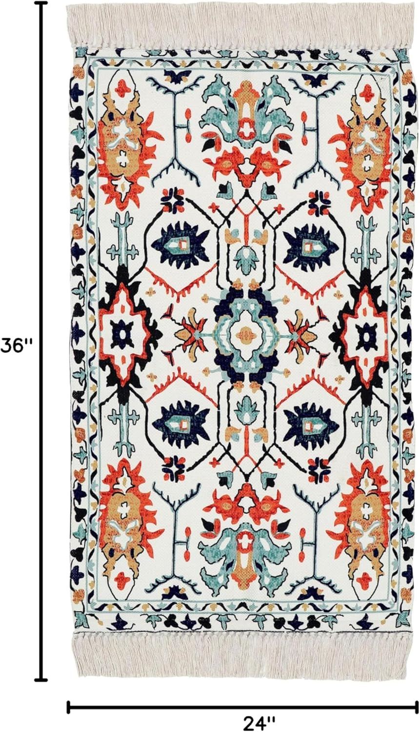 Machine Washable Thin Area Rug - Oriental Vintage Rust Red Kitchen, Bedroom, Hallway, Bathroom, and Entryway 3x5 Rugs - Stain and Water-Resistant - Non-Slip - Pet and Kid Friendly