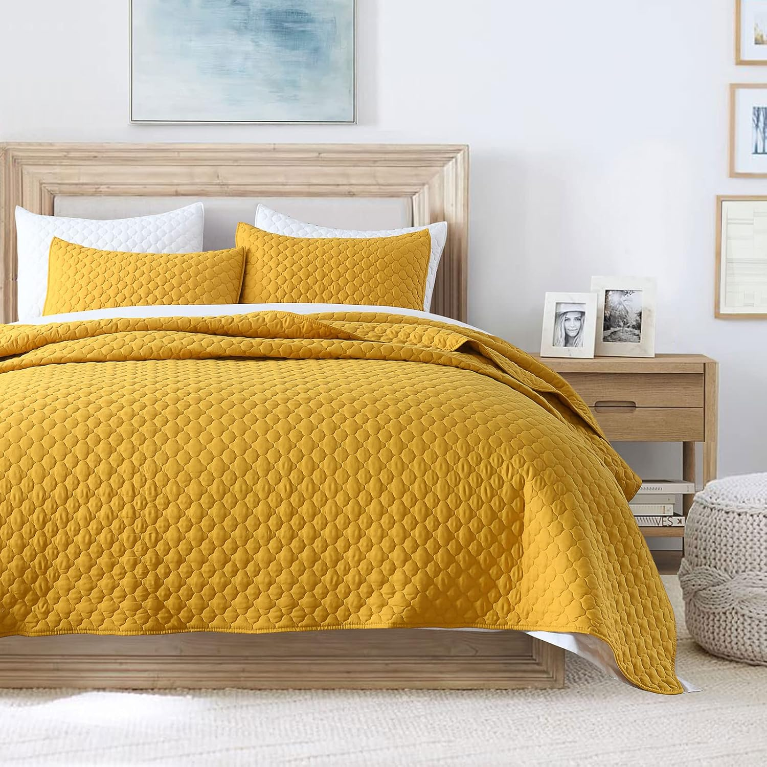 King Size Yellow Microfiber Reversible Quilt Set