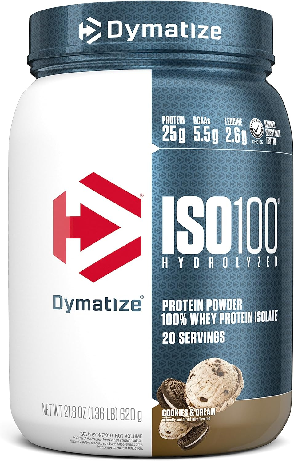 Dymatize ISO100 Hydrolyzed Whey Isolate Protein Powder, Cookies & Cream, 20 Servings