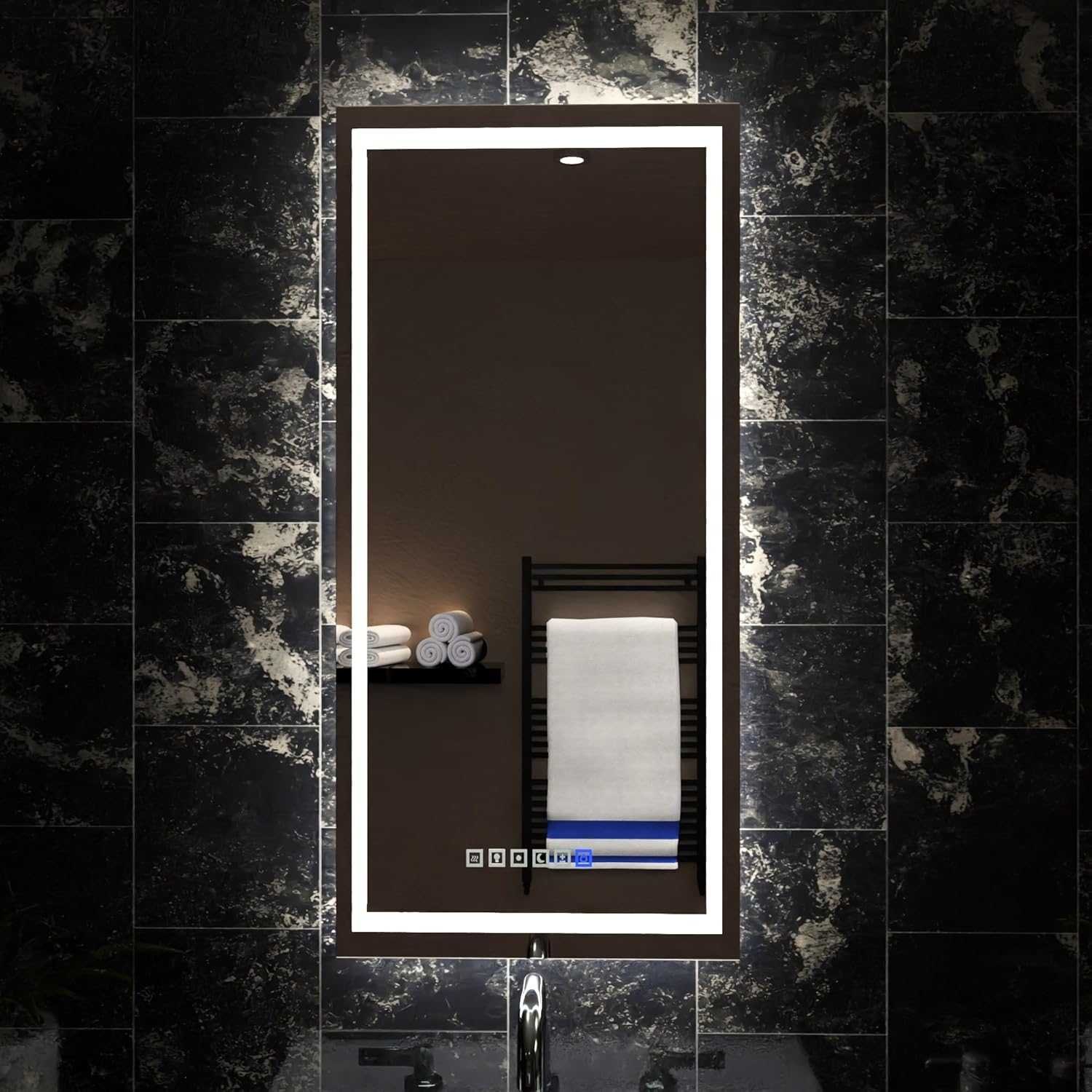18"x40" LED Dimmable Bathroom Mirror Rectangle LED Lighted Wall Mounted Mirror for Vanity Room with Touch Button and Anti-Fog Function by Fab Glass and Mirror