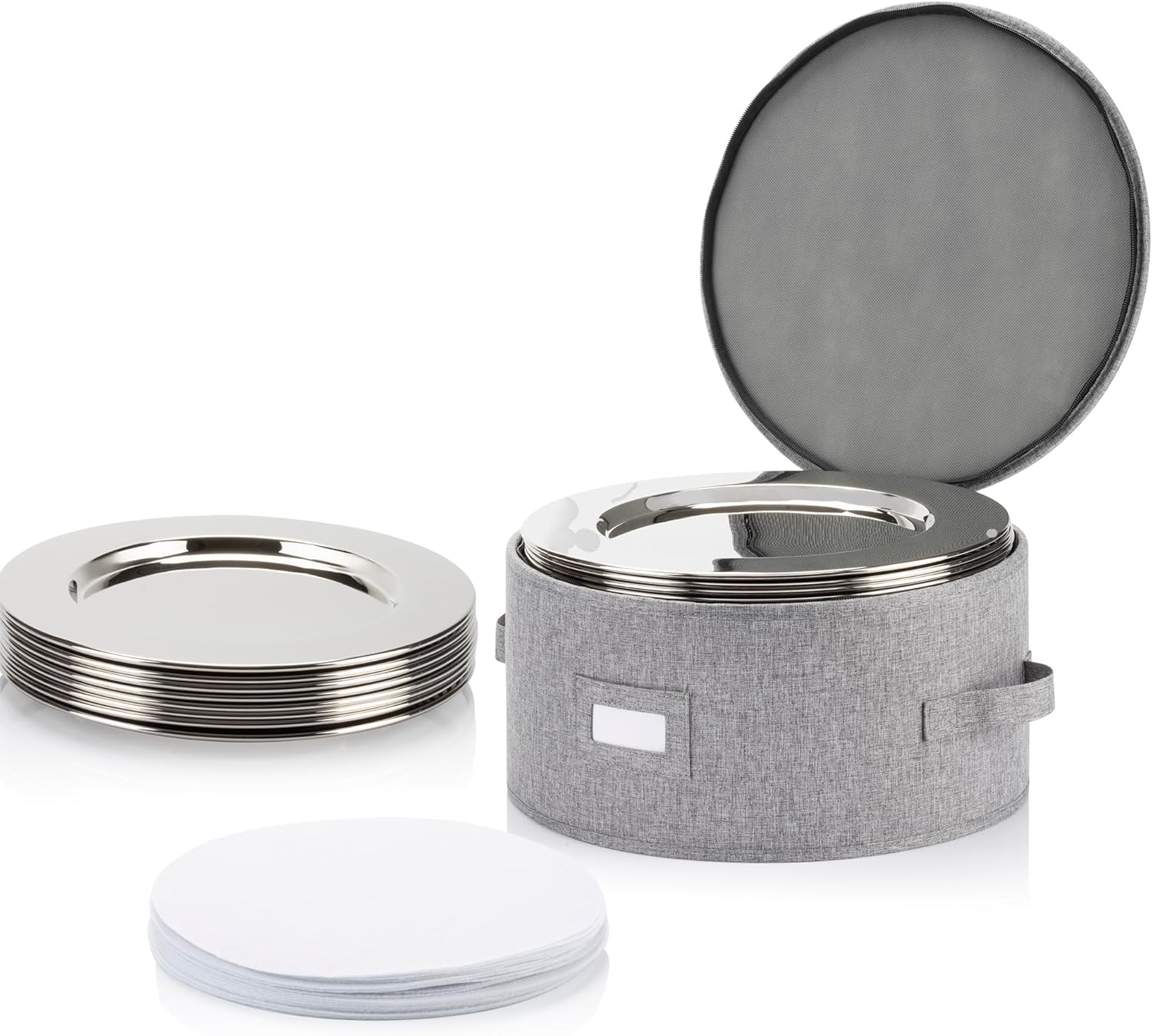 China Storage Container for Charger Plate - 13" W x 7" H - Includes 12 Felt Dividers. Hard Shell and Stackable with Padded Interior. Great for Platters, Big Plates and Serving Dishes up to 12.5" W