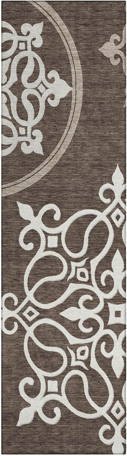 Chocolate and Beige Medallion Synthetic Runner Rug
