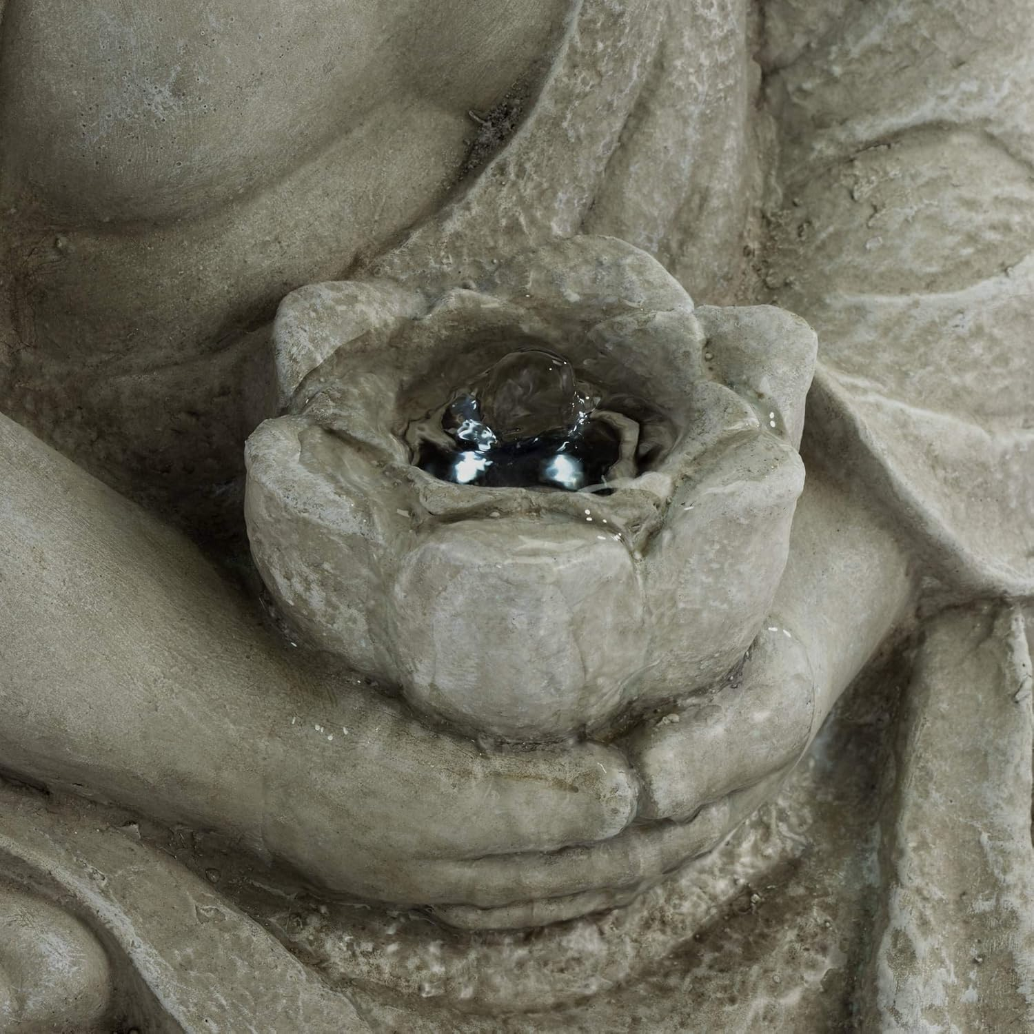 Zen Buddha Gray Resin Outdoor Fountain with LED Light