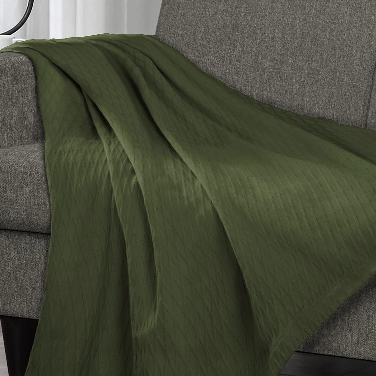 SUPERIOR Diamond Weave All-Season Cotton Blanket, Cover for Home, Couch, Bed, Soft, Warm Blankets, Boho Aesthetic, Comfy, Cozy Covers, Decorative Bedding Essentials, Full/Queen, Forest Green