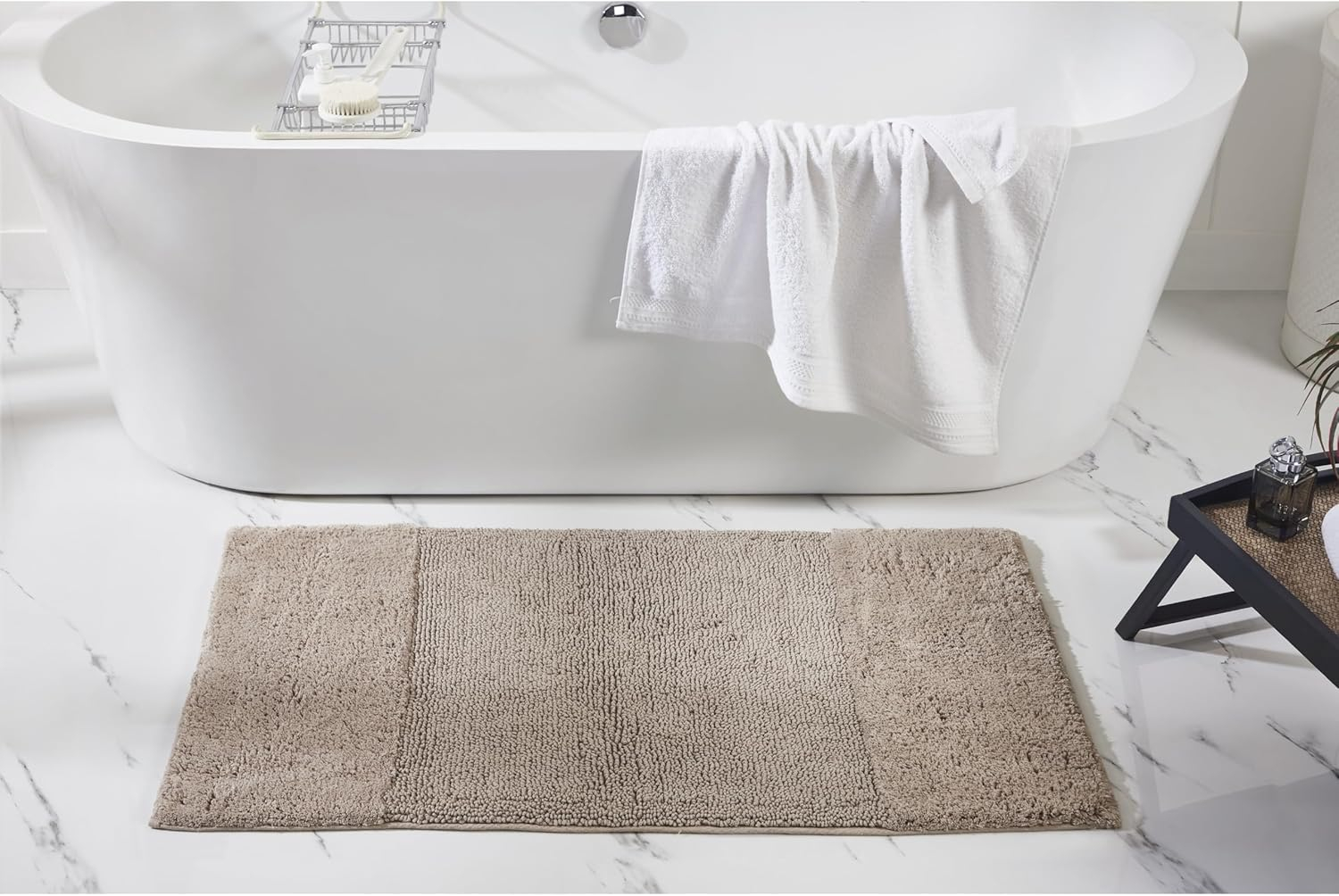 Better Trends 4 Piece Bathroom Rug Set 100% Cotton Non-Slip Washable Bath Mat, Soft & Absorbent Bath Rugs for Bath Room, Shower, Bathtub & Spa Floors Beige Granada Collection